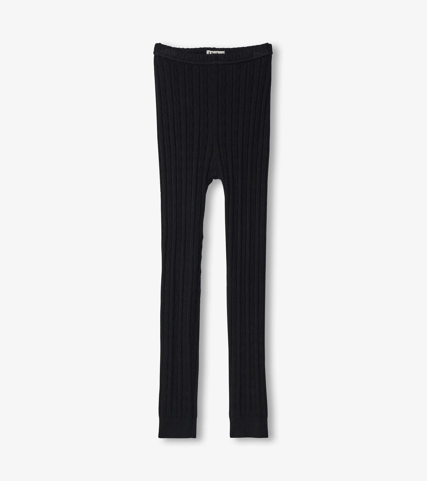 Black cable knit leggings with a fitted design, suitable for casual wear.