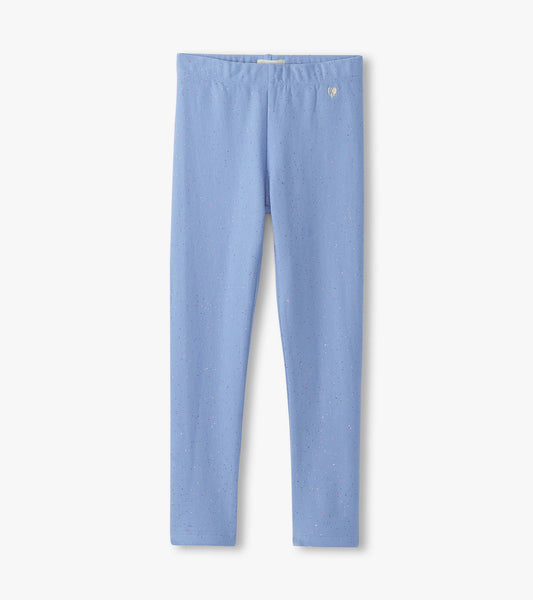 Cornflower blue leggings with a soft, stretchy fabric and subtle speckled pattern, suitable for everyday wear.