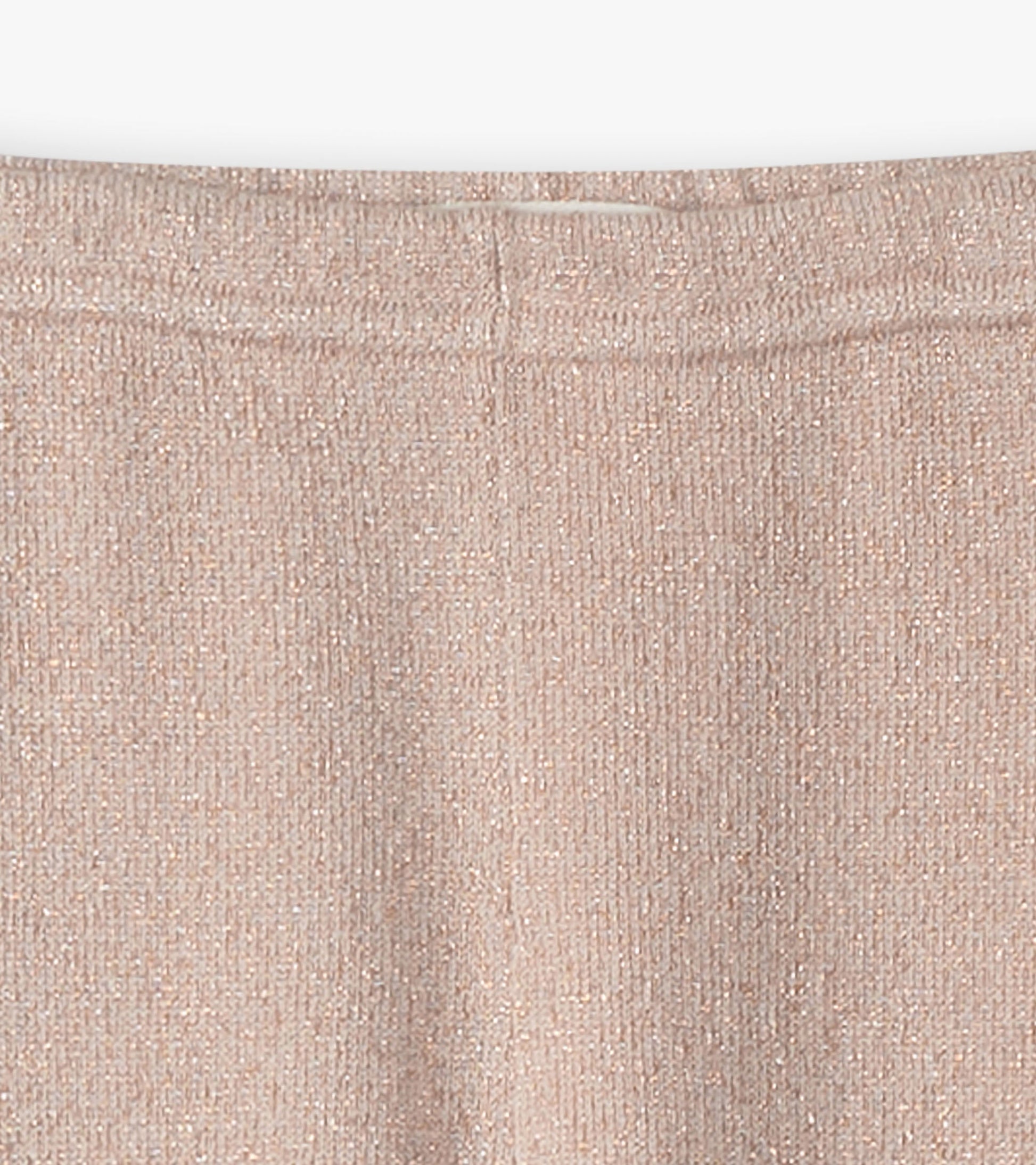 Gold glitter cable knit leggings for baby girls, featuring a soft texture and elastic waistband.
