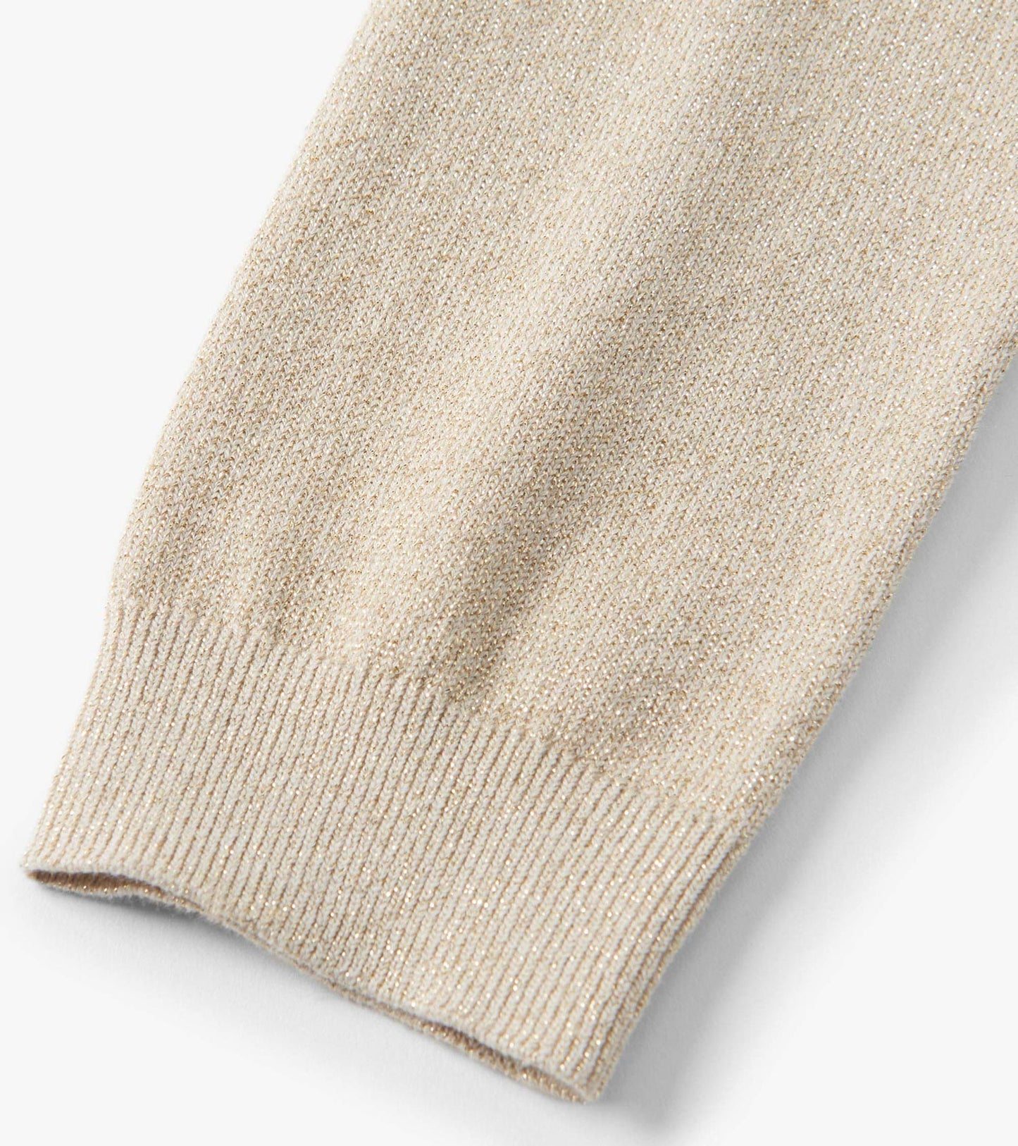 Gold glitter leggings with a soft, stretchy fabric and ribbed cuffs, suitable for girls in various sizes.