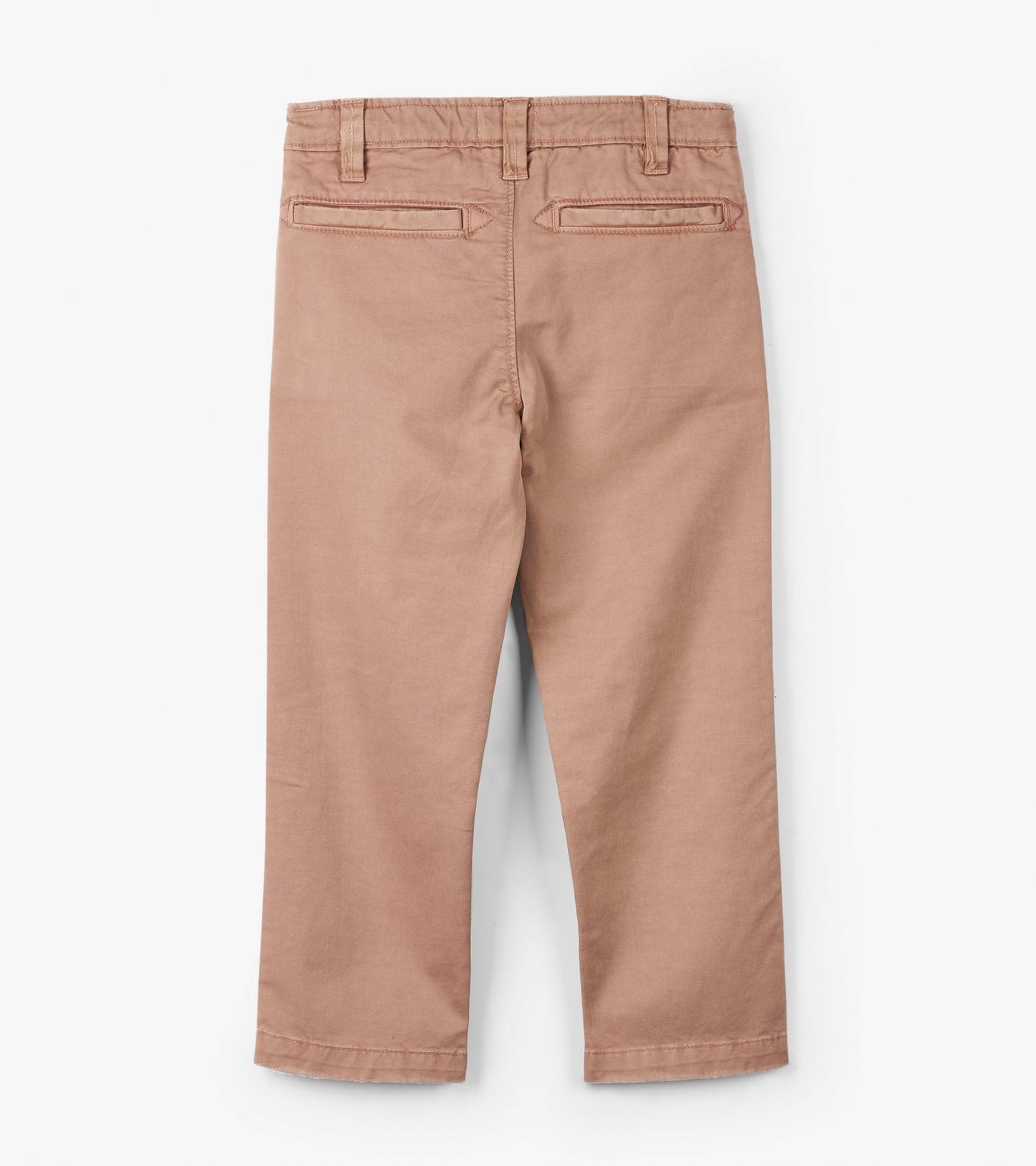 Khaki twill pants for boys, featuring a straight leg design and back pockets, shown from the back.