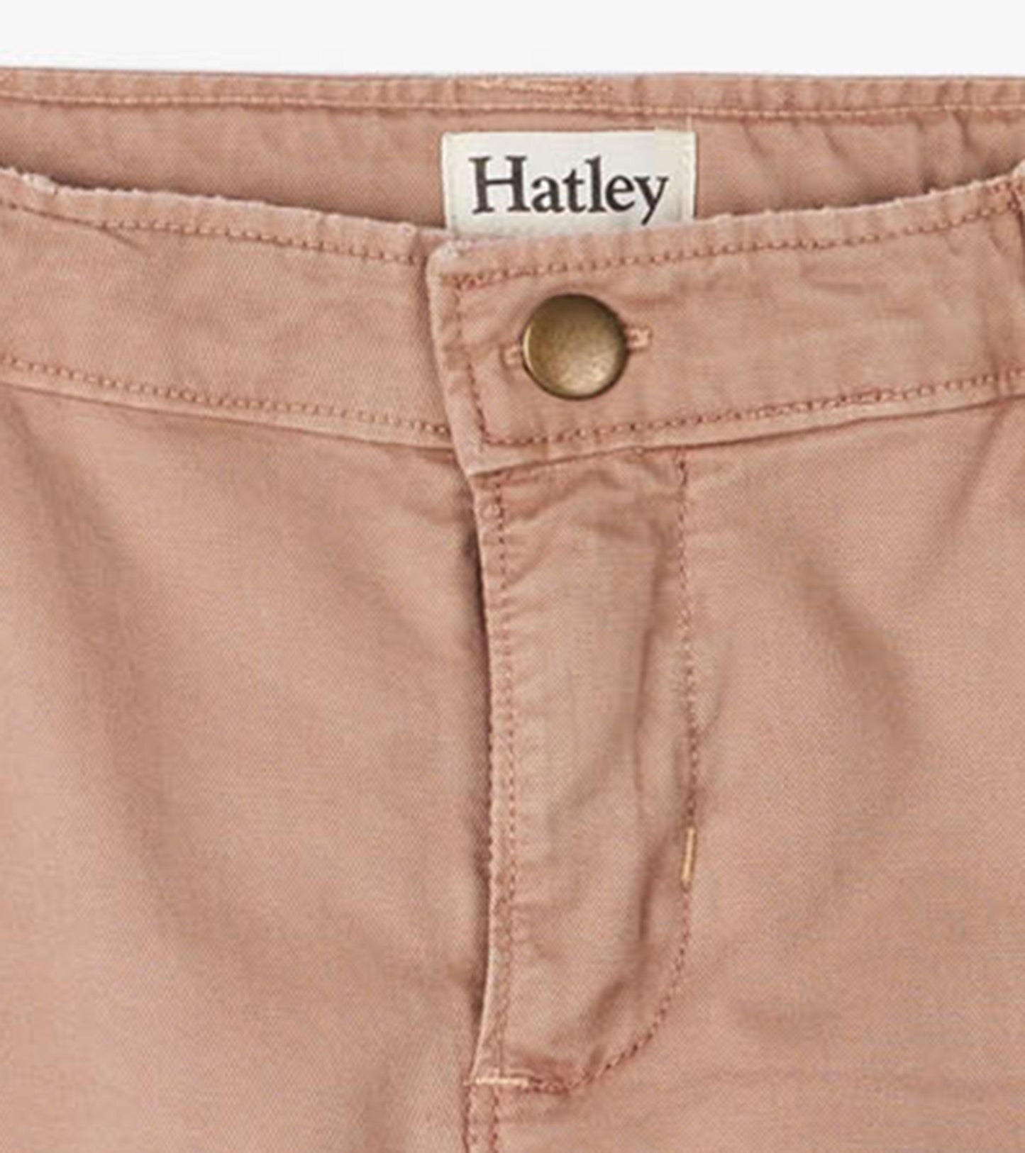 Khaki twill pants with a button closure and stitched detailing, suitable for boys.