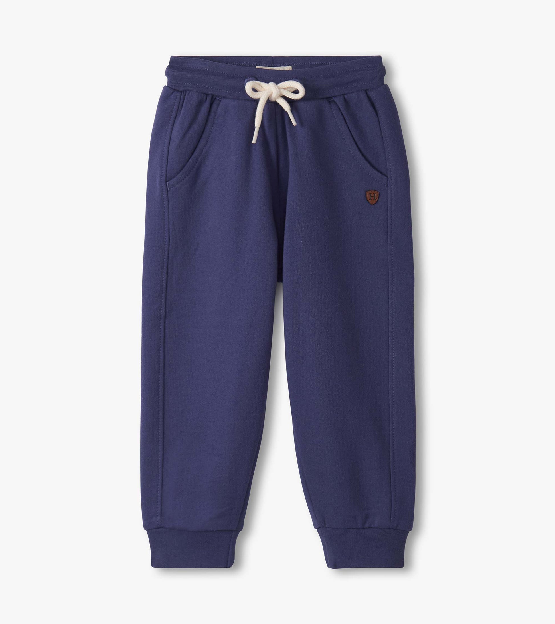 Patriot blue track pants for baby and toddler boys, featuring a drawstring waist and side pockets.