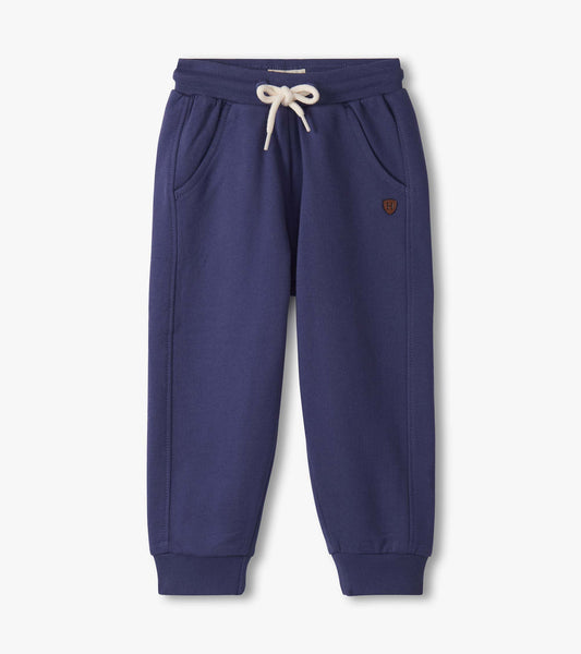 Patriot blue track pants for baby and toddler boys, featuring a drawstring waist and side pockets.