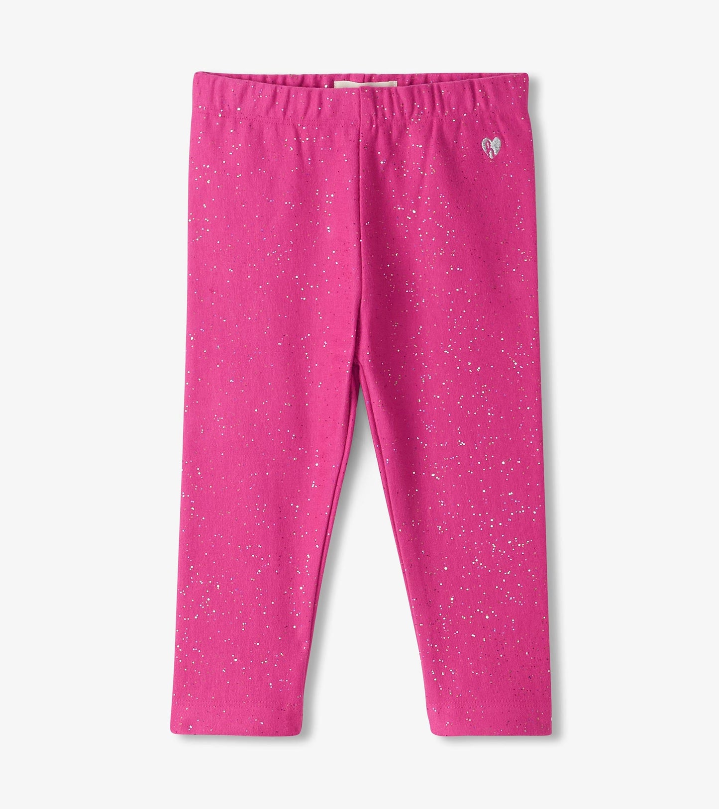 Bright pink cozy leggings with a sparkly pattern, featuring an elastic waistband for comfort. Suitable for baby and toddler…
