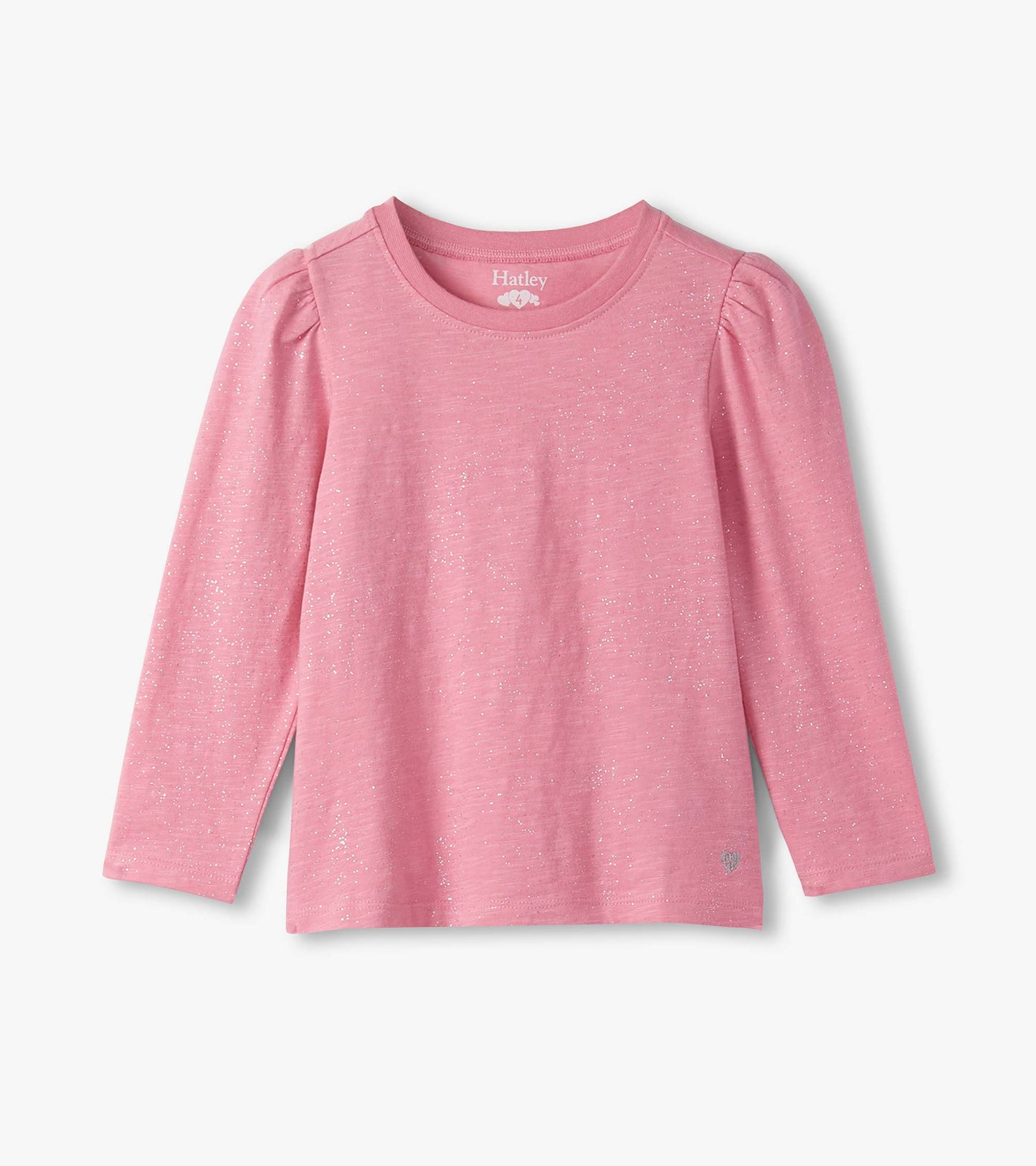 Girls Sea Pink Sparkle Puff Sleeve Graphic Tee