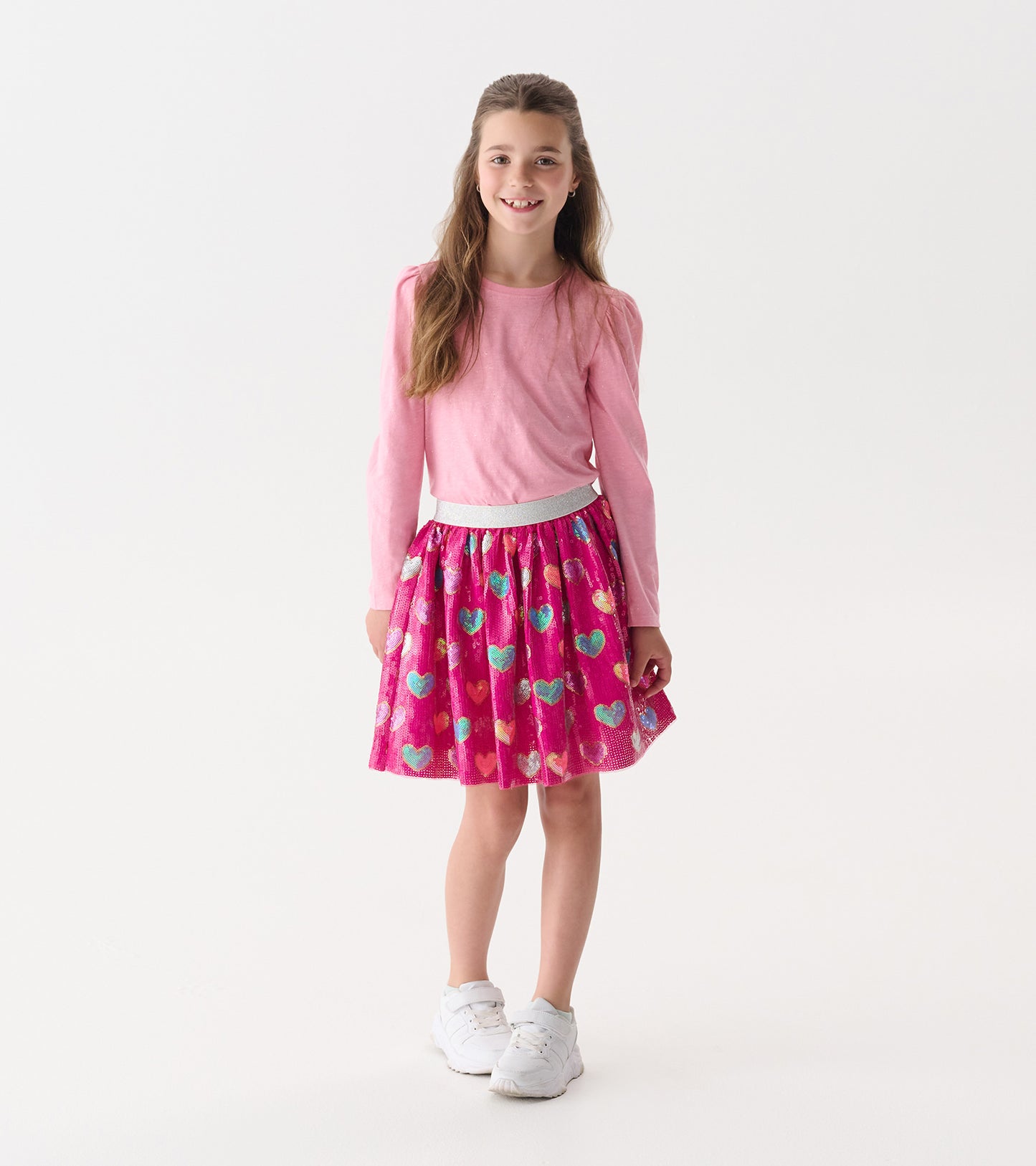 Girls Sea Pink Sparkle Puff Sleeve Graphic Tee