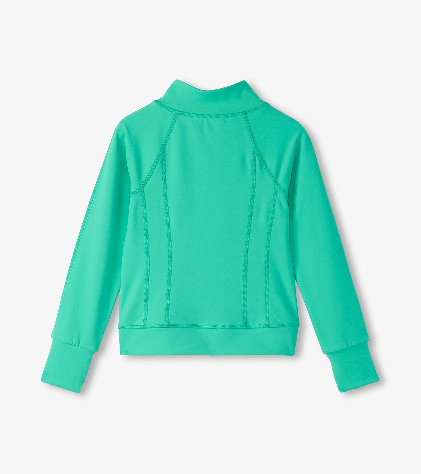 Aqua green active jacket with a high collar and long sleeves, featuring a fitted design and contrasting seams.