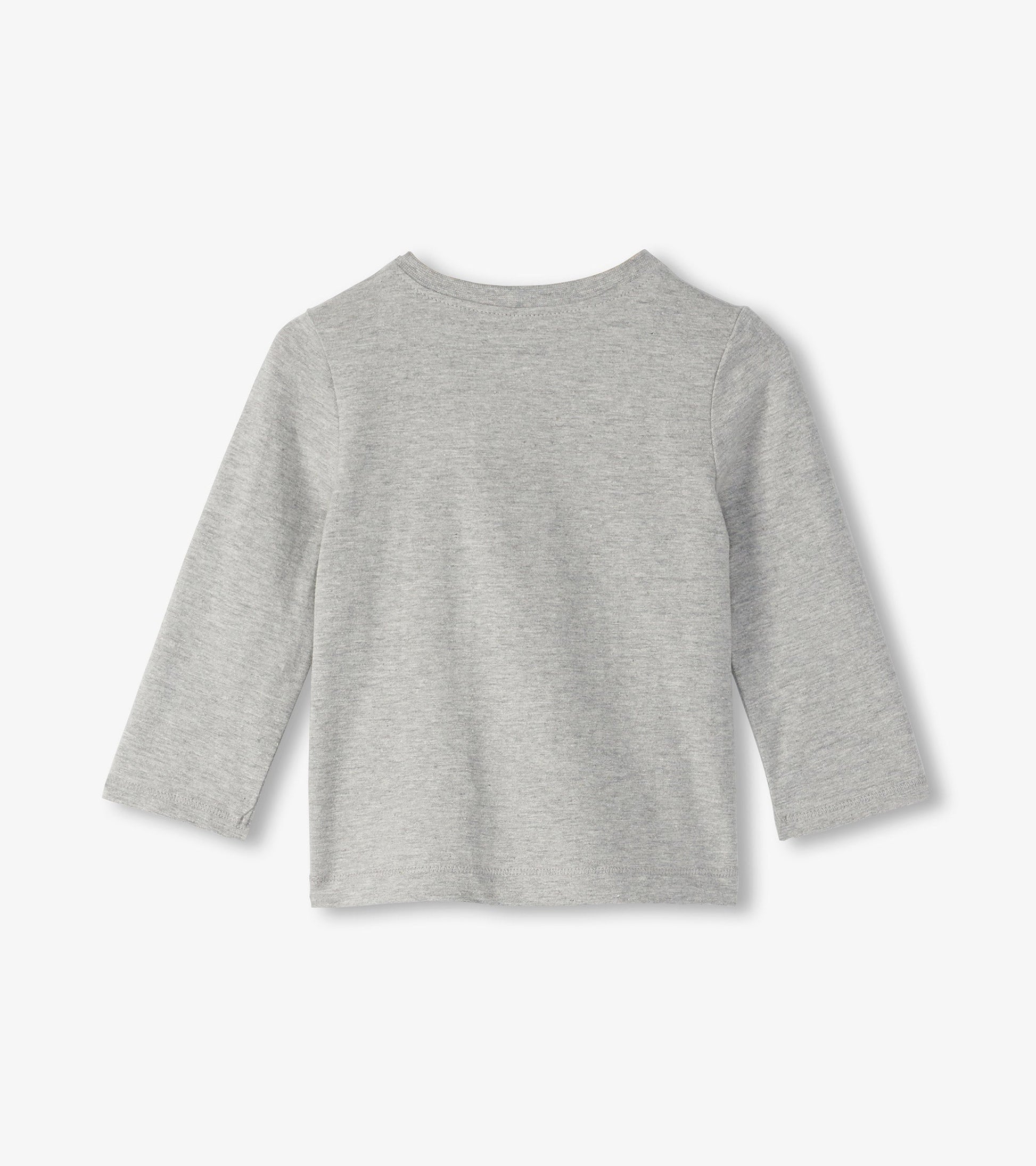 Light gray long sleeve t-shirt for baby and toddler boys, featuring a simple design with a round neckline.