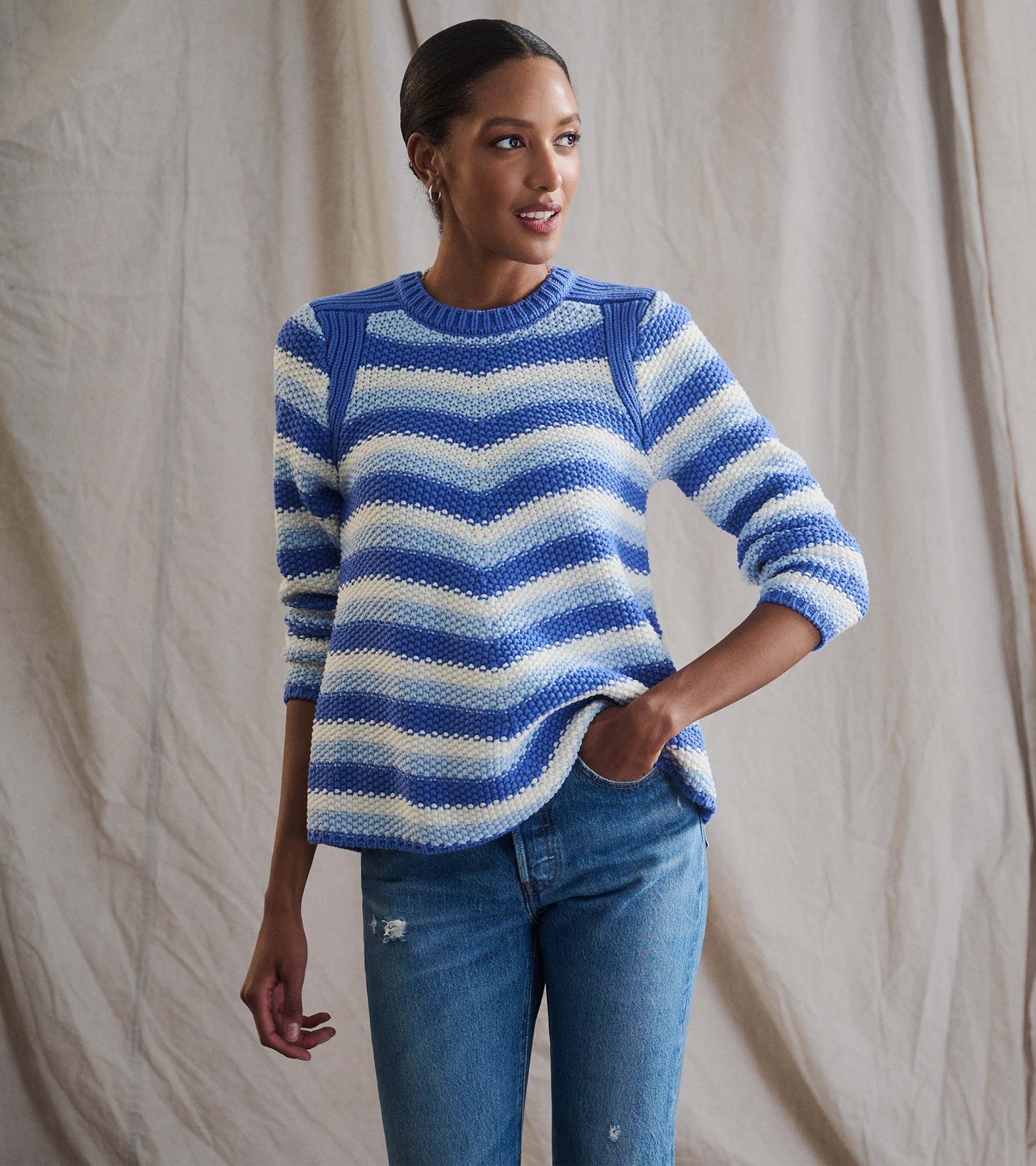 Chevron Swing Sweater - Navy Blue