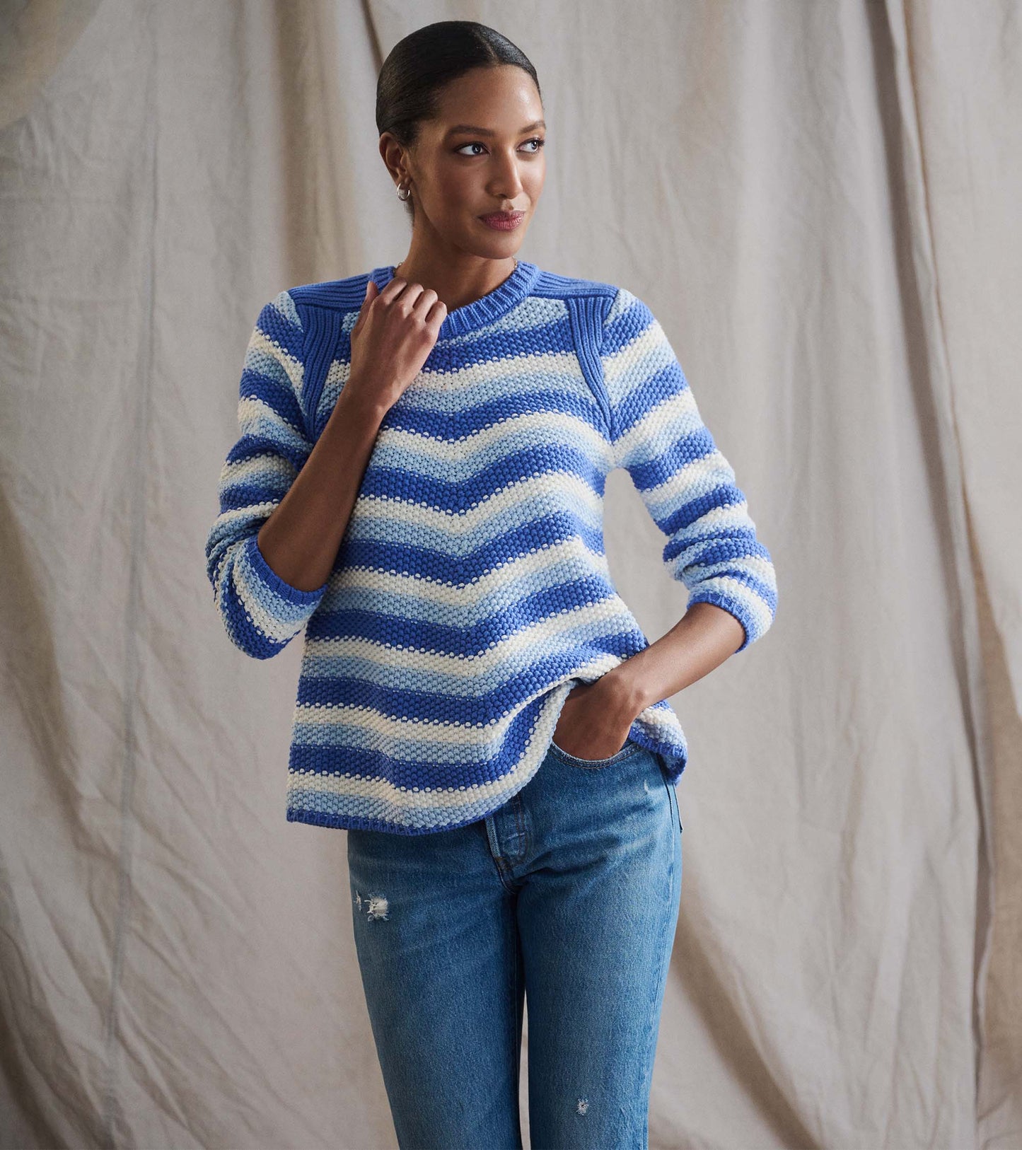 Chevron Swing Sweater - Navy Blue