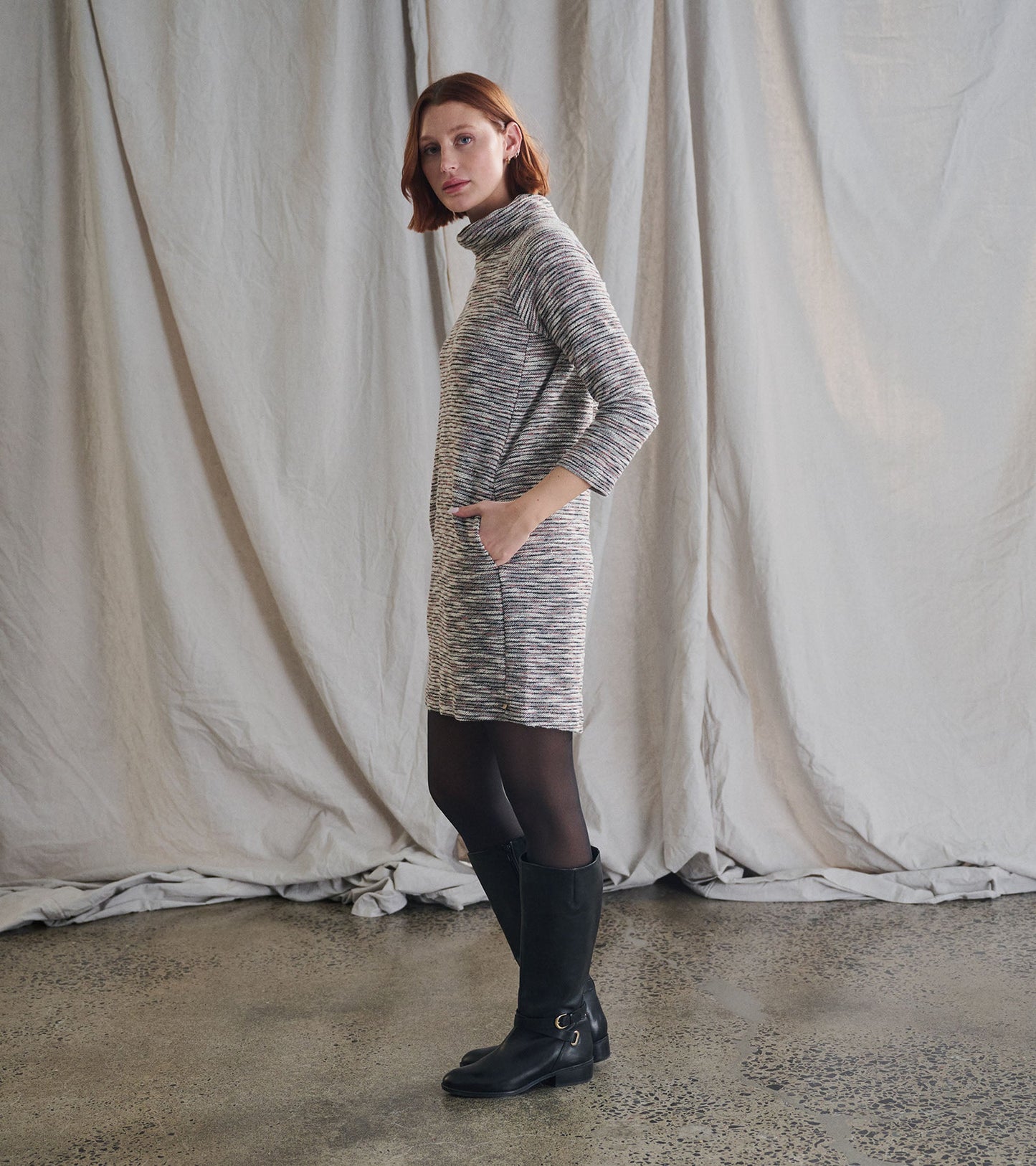 Robe à col drapé - Boucle Stripe