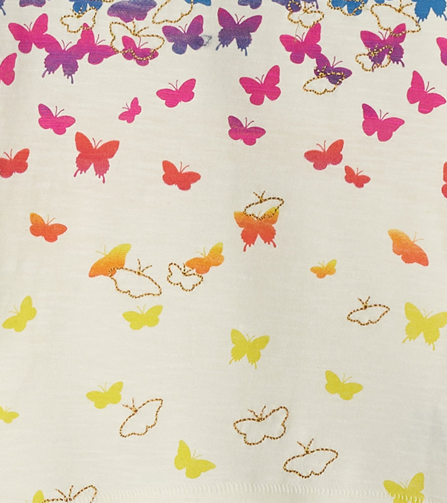 Long sleeve graphic tee featuring a colorful butterfly print on a light background, suitable for girls.