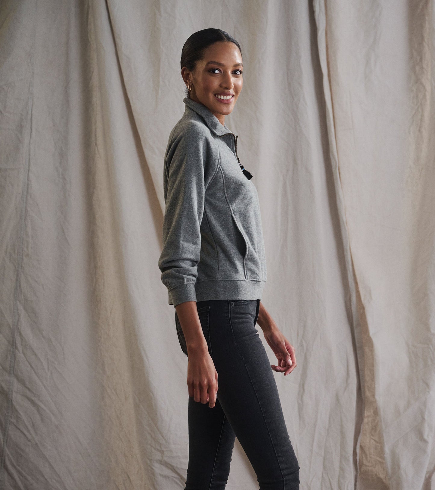 Pull à col montant – Gris anthracite chiné