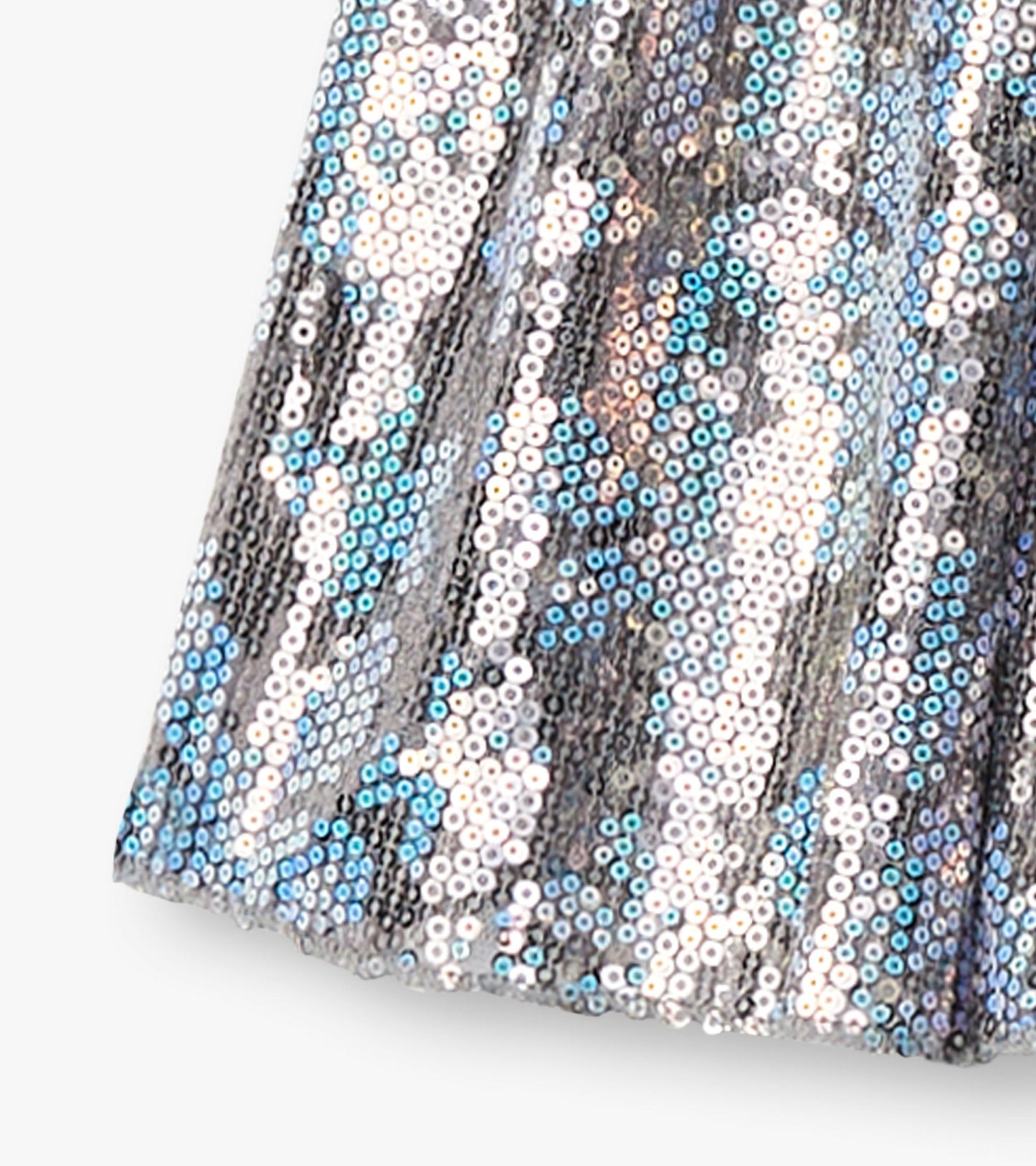 Shimmering tulle skirt with sequins in silver and blue, featuring a flared design suitable for girls.