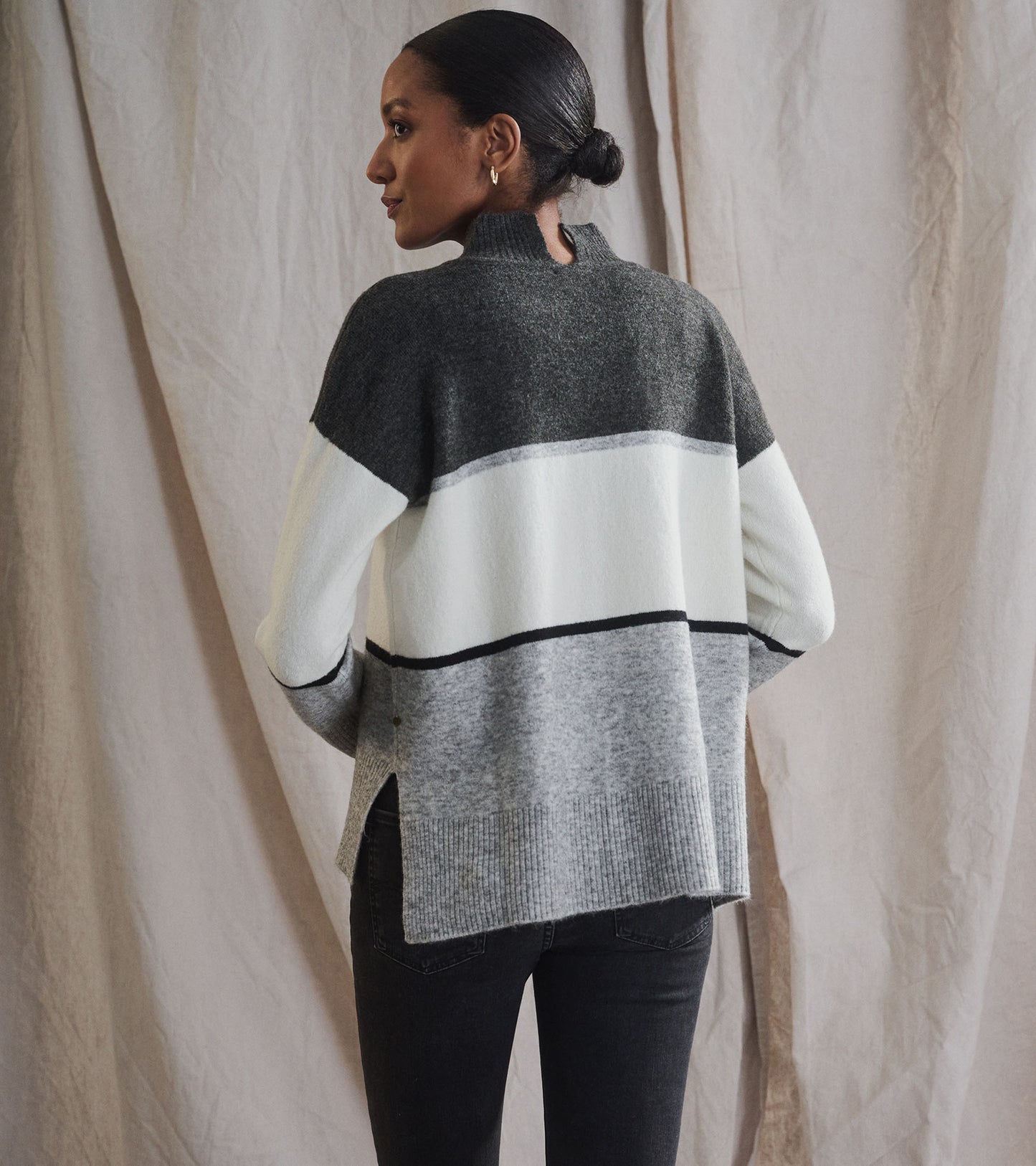 Tunique à col montant - Colorblock gris