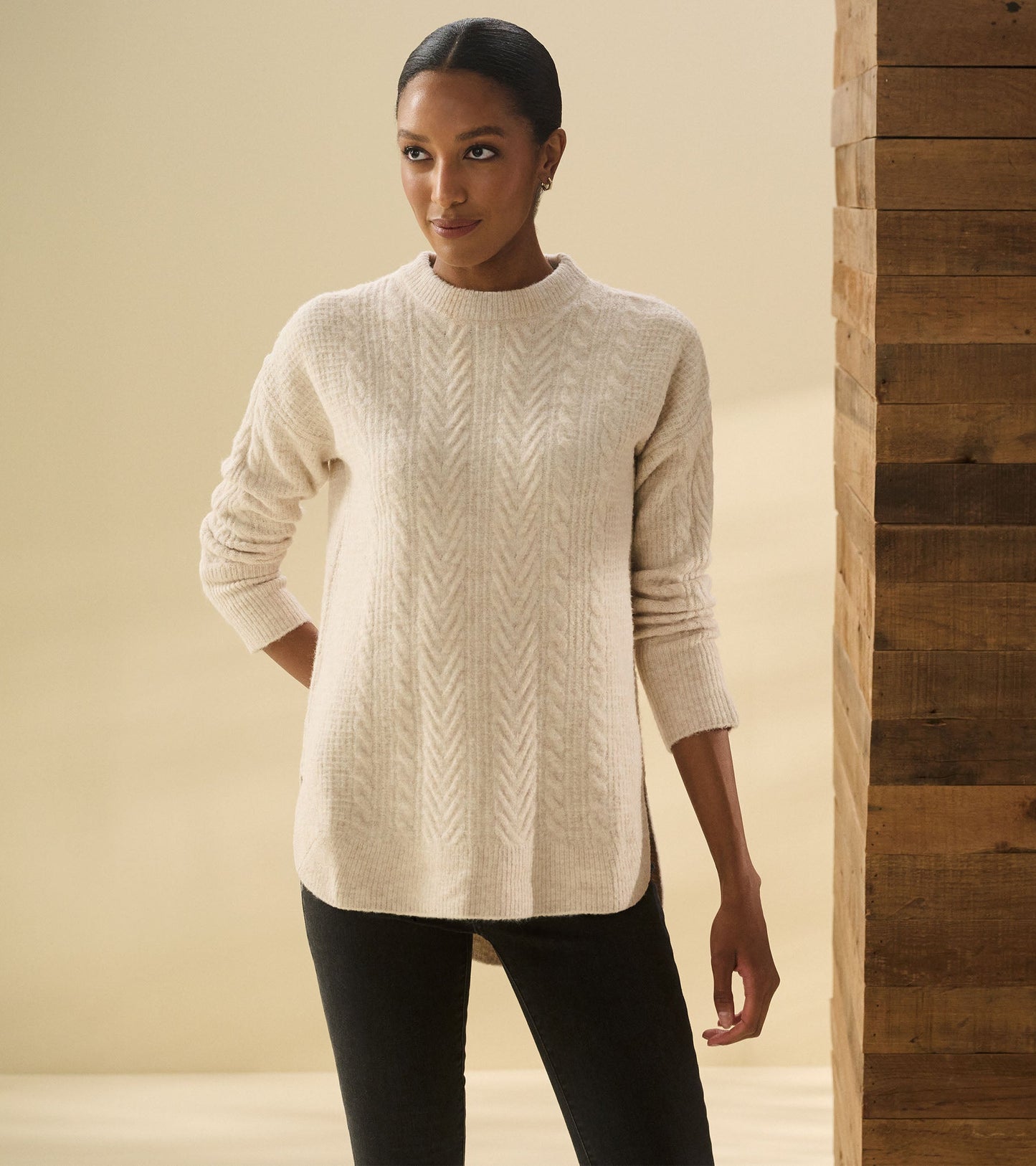 Tunique en tricot torsadé - Mélange d'avoine