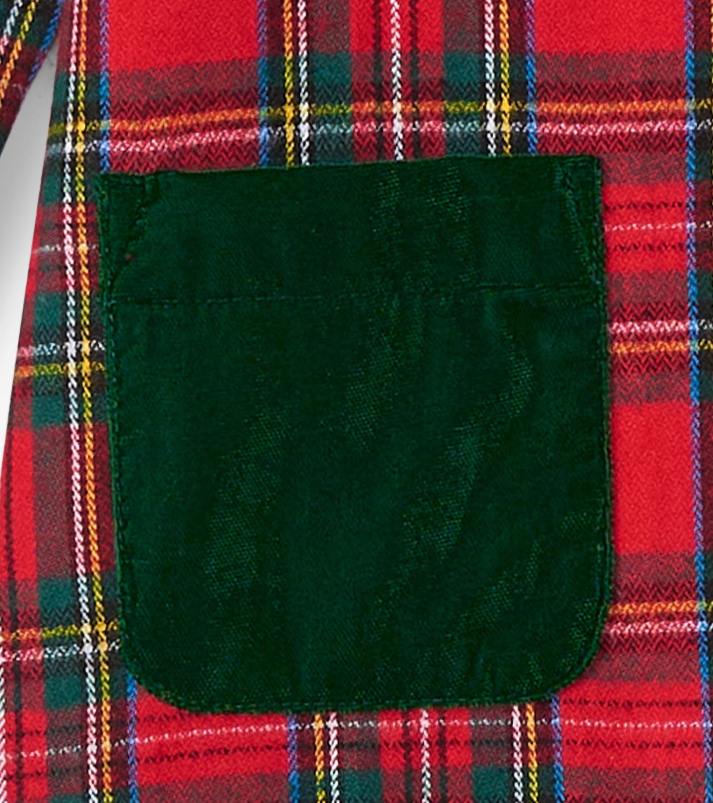 Red plaid A-line dress featuring a green pocket, ideal for casual wear.