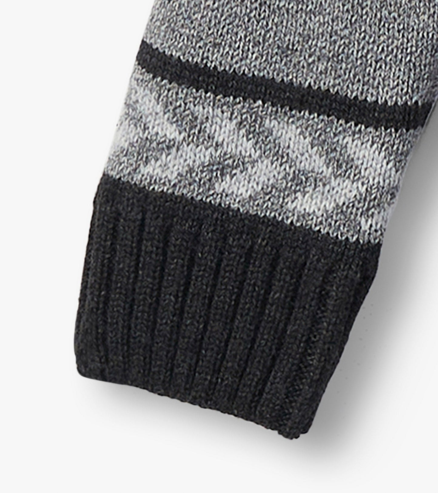 Gray and black shawl collar cardigan with a textured knit pattern and ribbed cuffs.