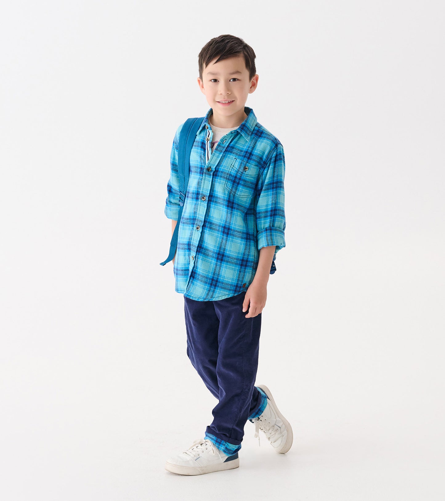 Chemise boutonnée – Motif écossais bleu de pierre