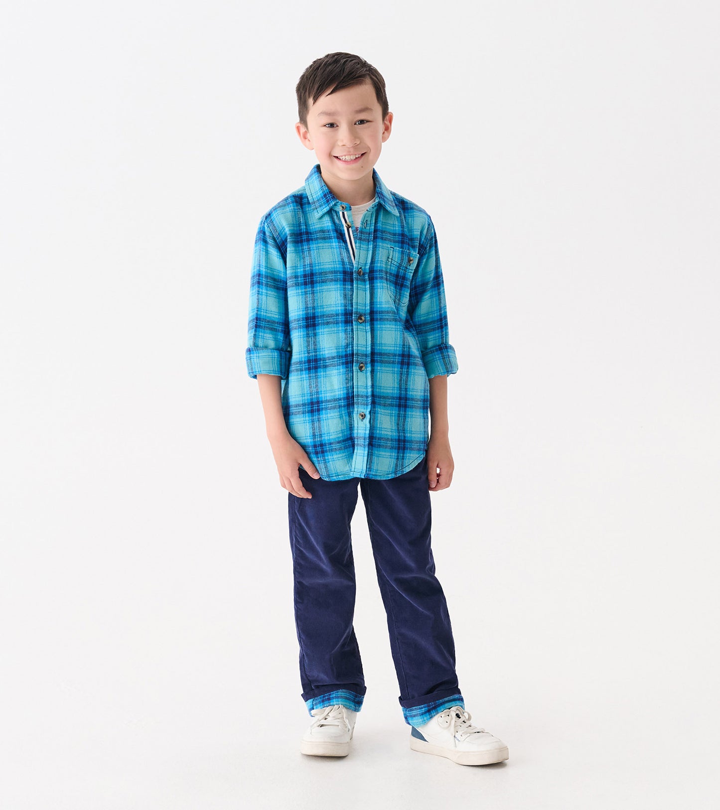 Chemise boutonnée – Motif écossais bleu de pierre