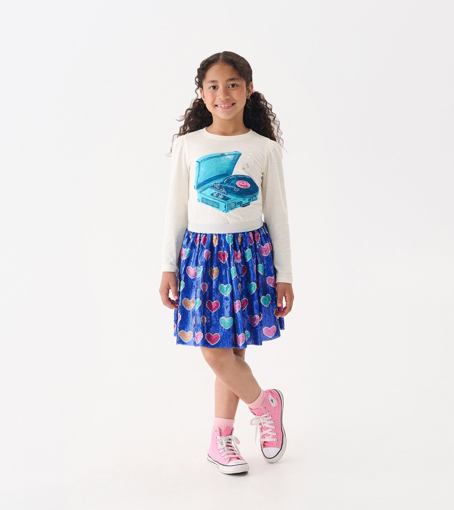 Girls Bursted Hearts Sequin Skirt
