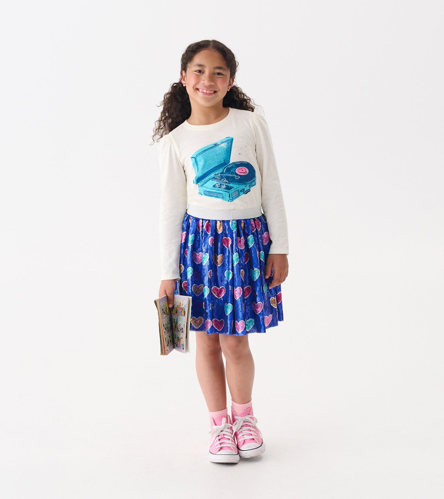 Girls Bursted Hearts Sequin Skirt