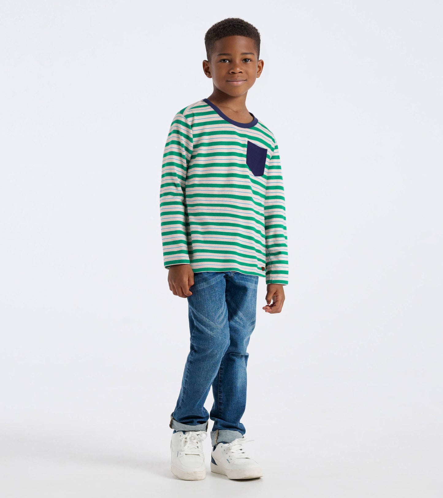 T-shirt à manches longues en bambou pour garçon – Rayures tendres