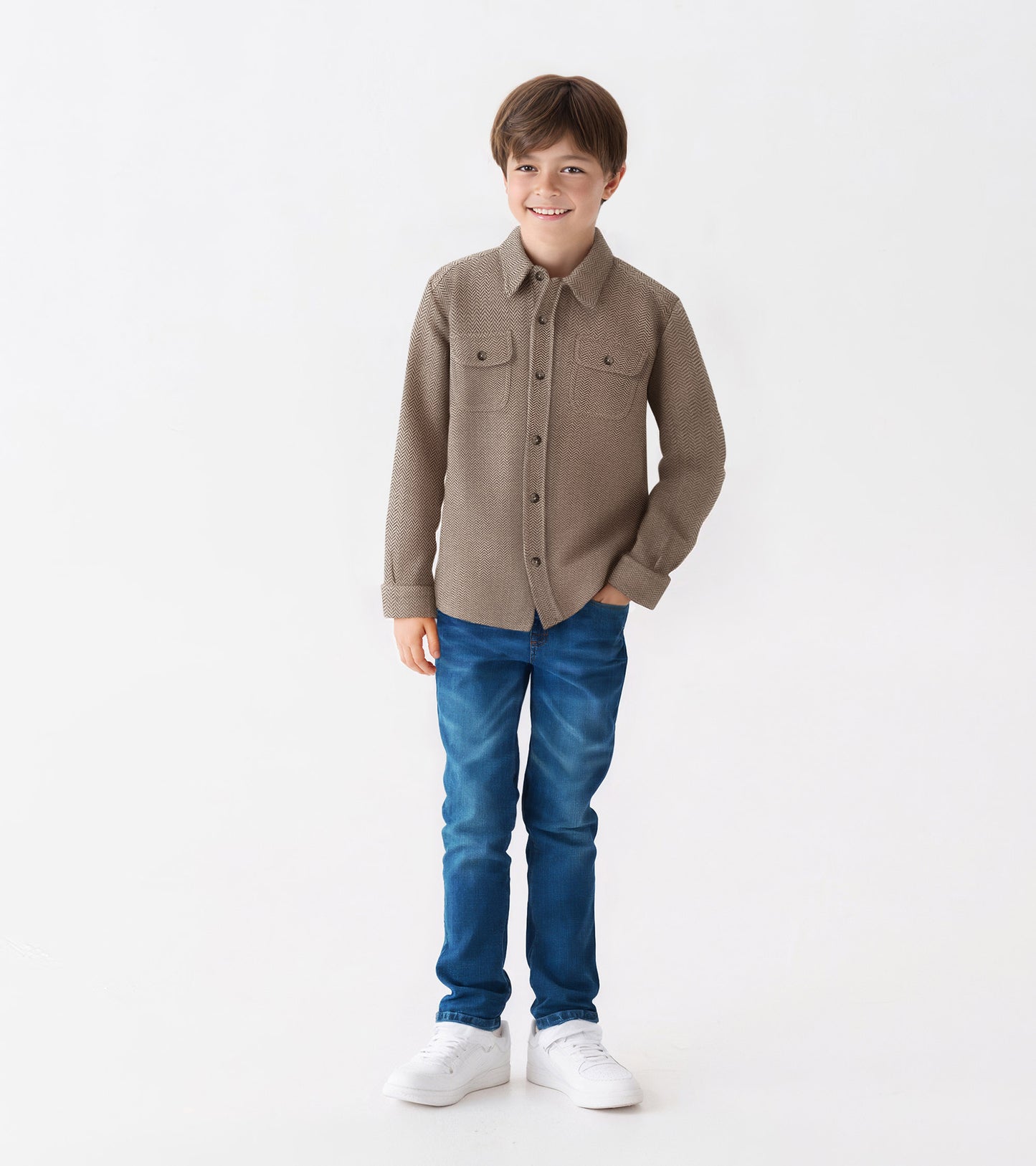 Chemise boutonnée pour garçon – Motif à chevrons cassonade