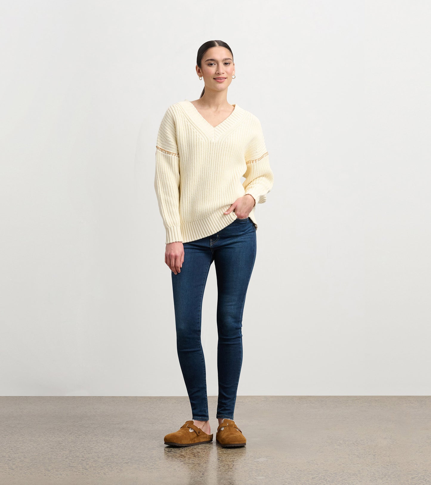 V-Neck Slouchy Sweater - Cream