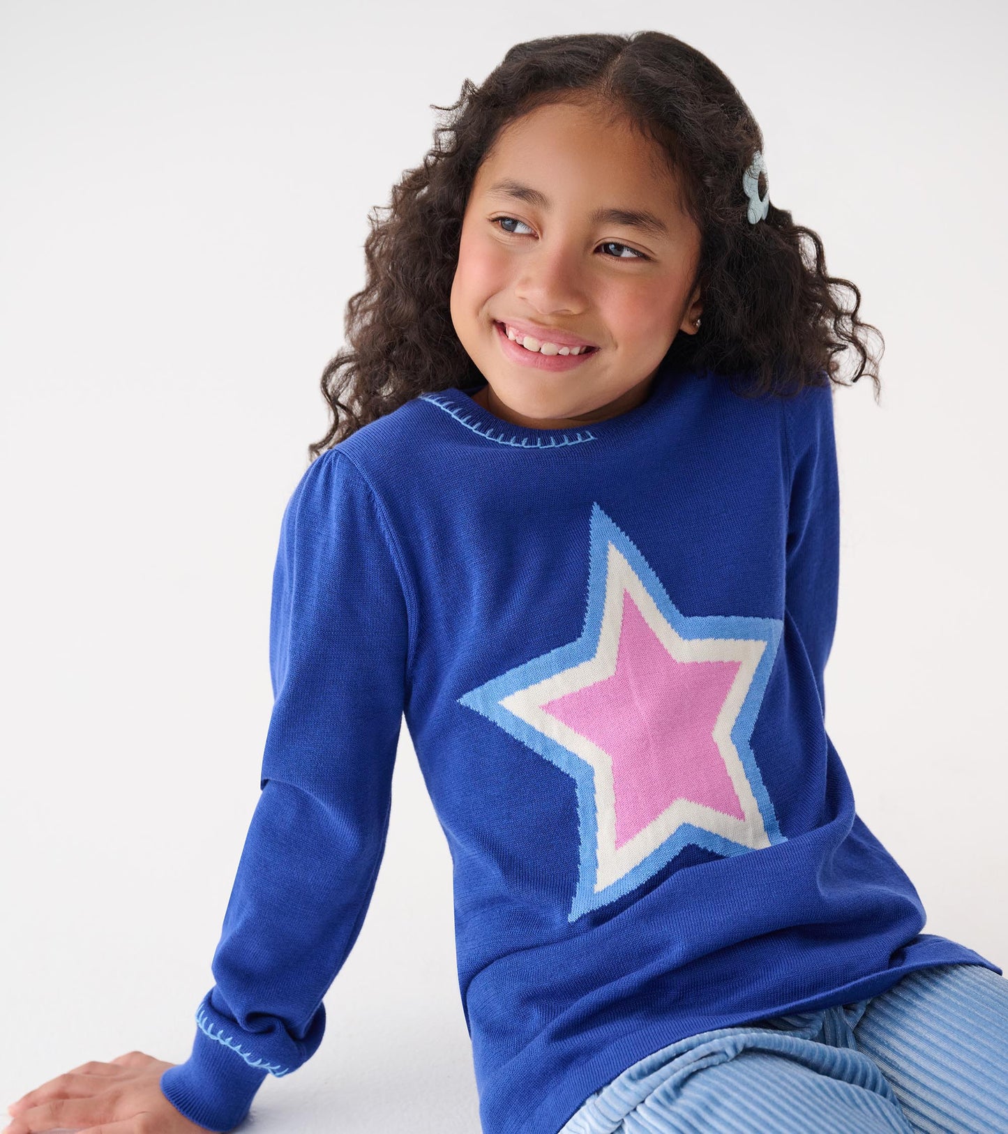 Pull pour fille – Super étoile sur fond bleu