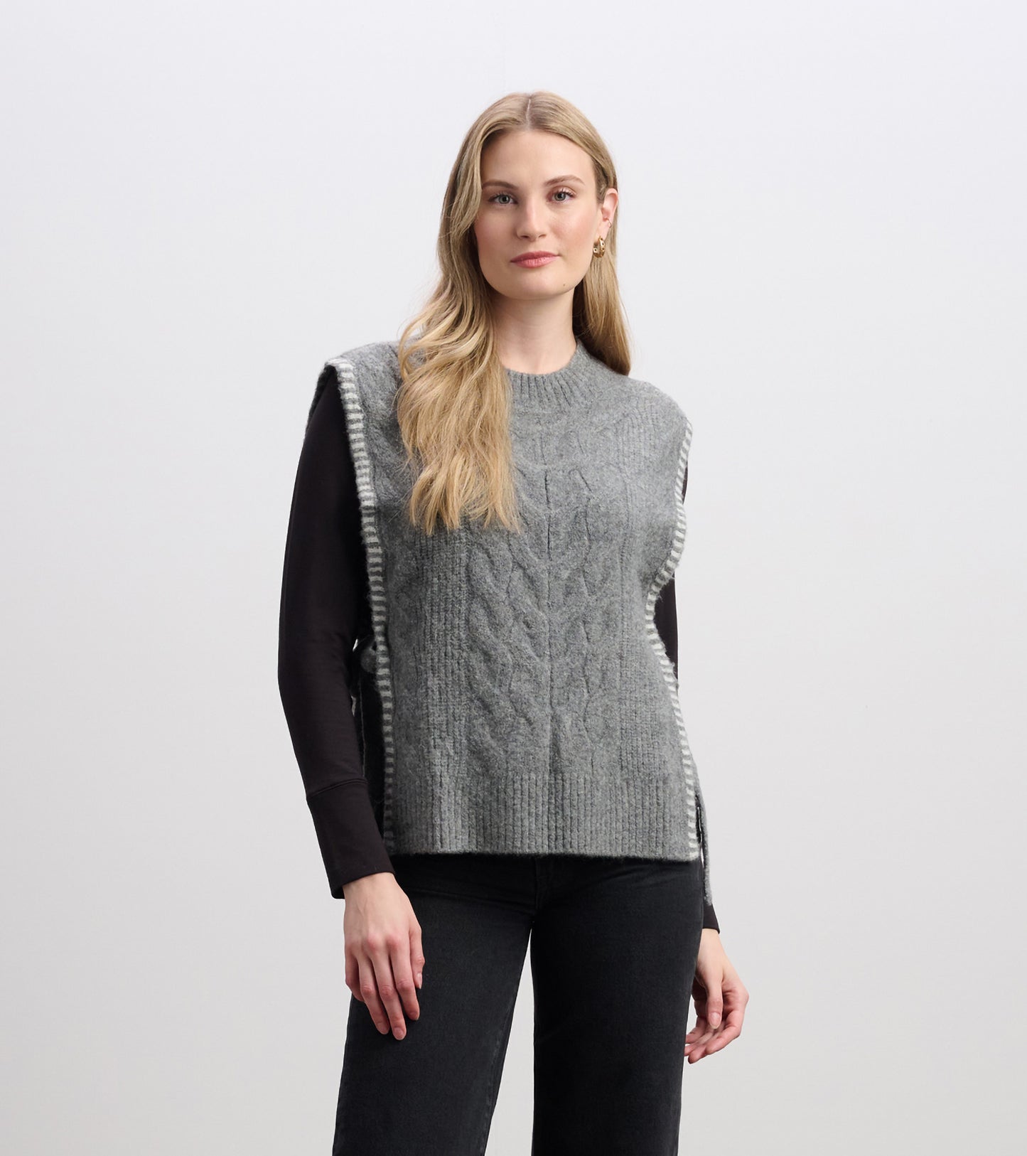 Débardeur en tricot noué sur les côtés pour femme – Gris anthracite chiné