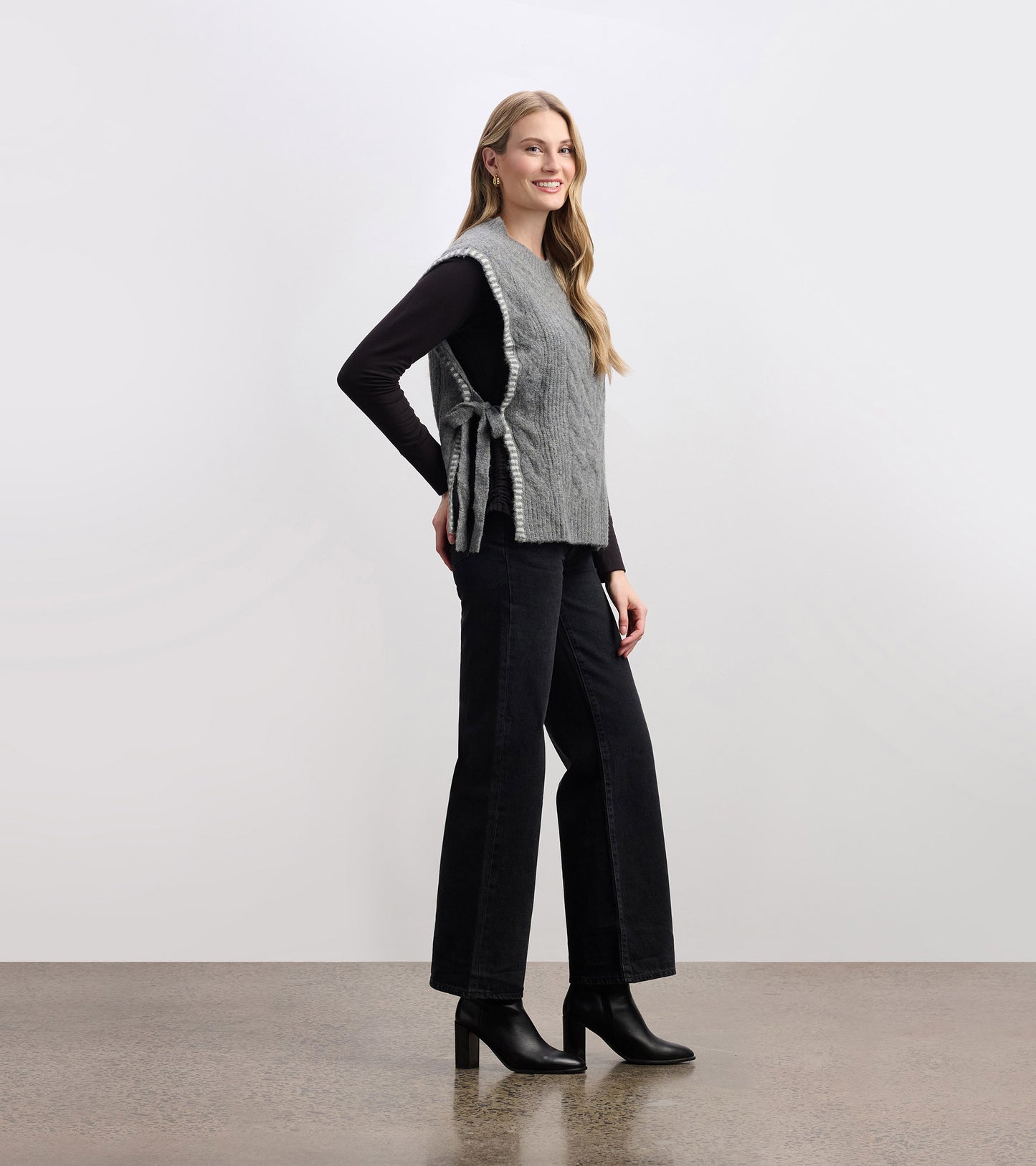 Débardeur en tricot noué sur les côtés pour femme – Gris anthracite chiné