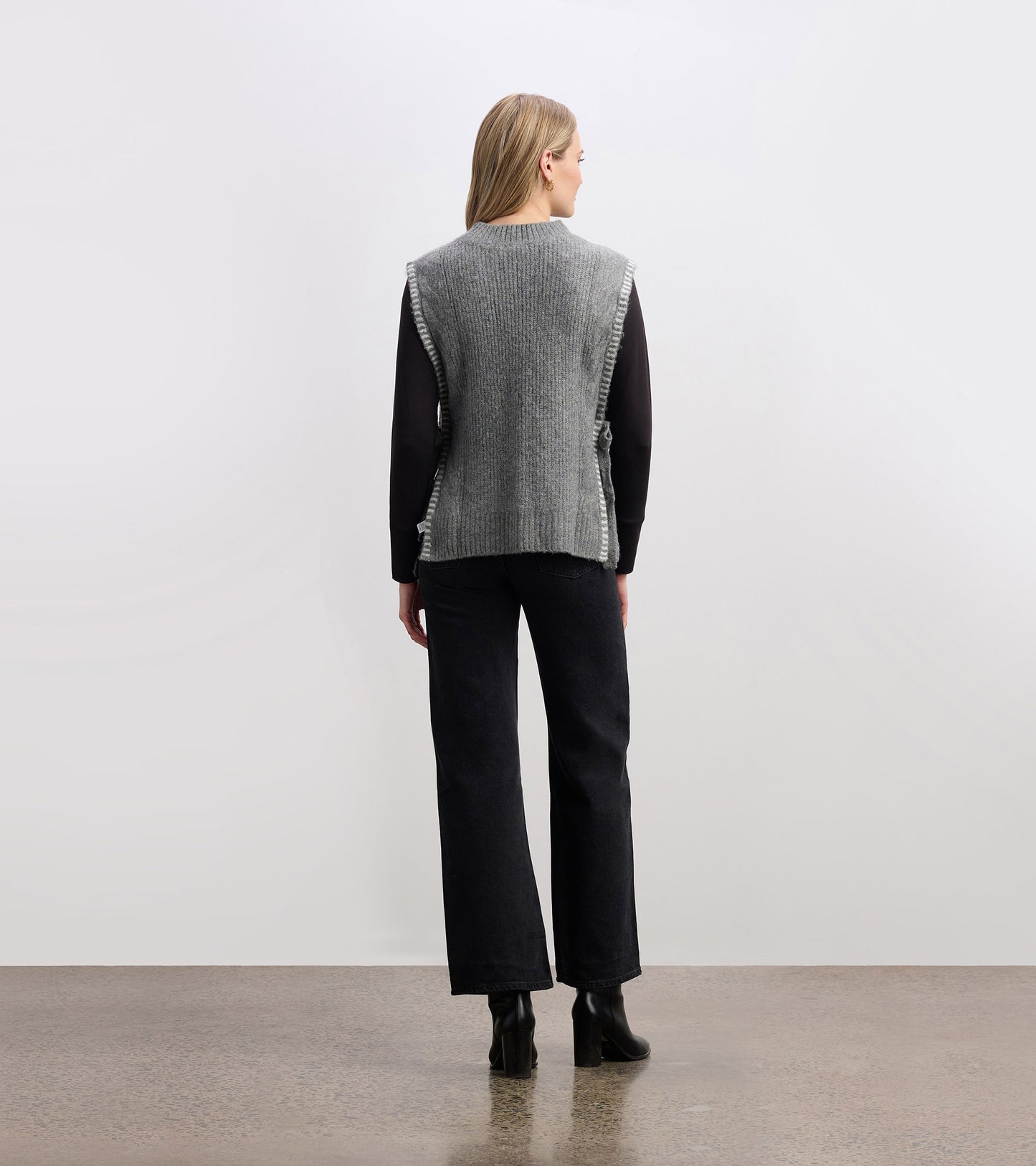 Débardeur en tricot noué sur les côtés pour femme – Gris anthracite chiné
