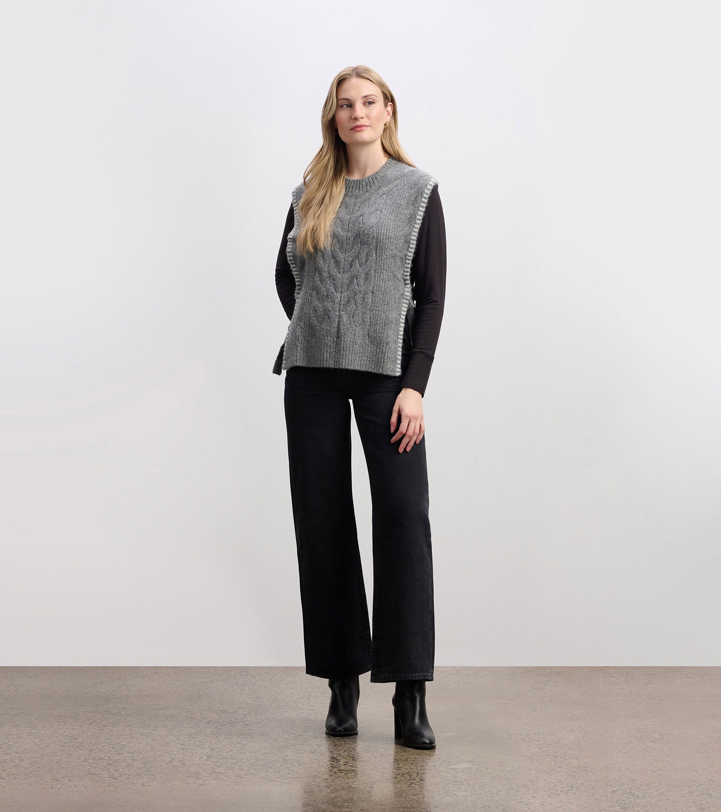 Débardeur en tricot noué sur les côtés pour femme – Gris anthracite chiné
