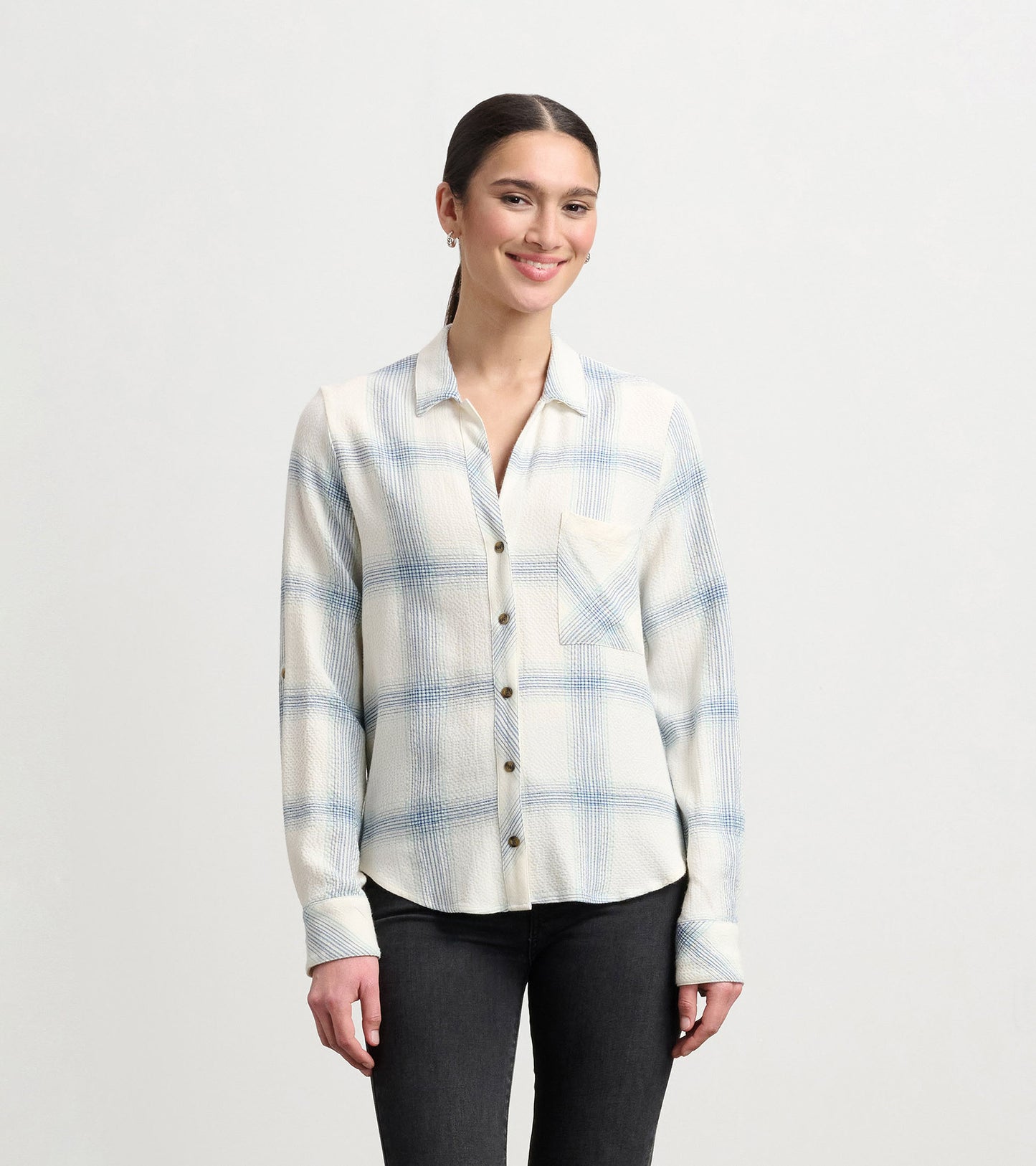 Lila Button Down - Turquoise Plaid