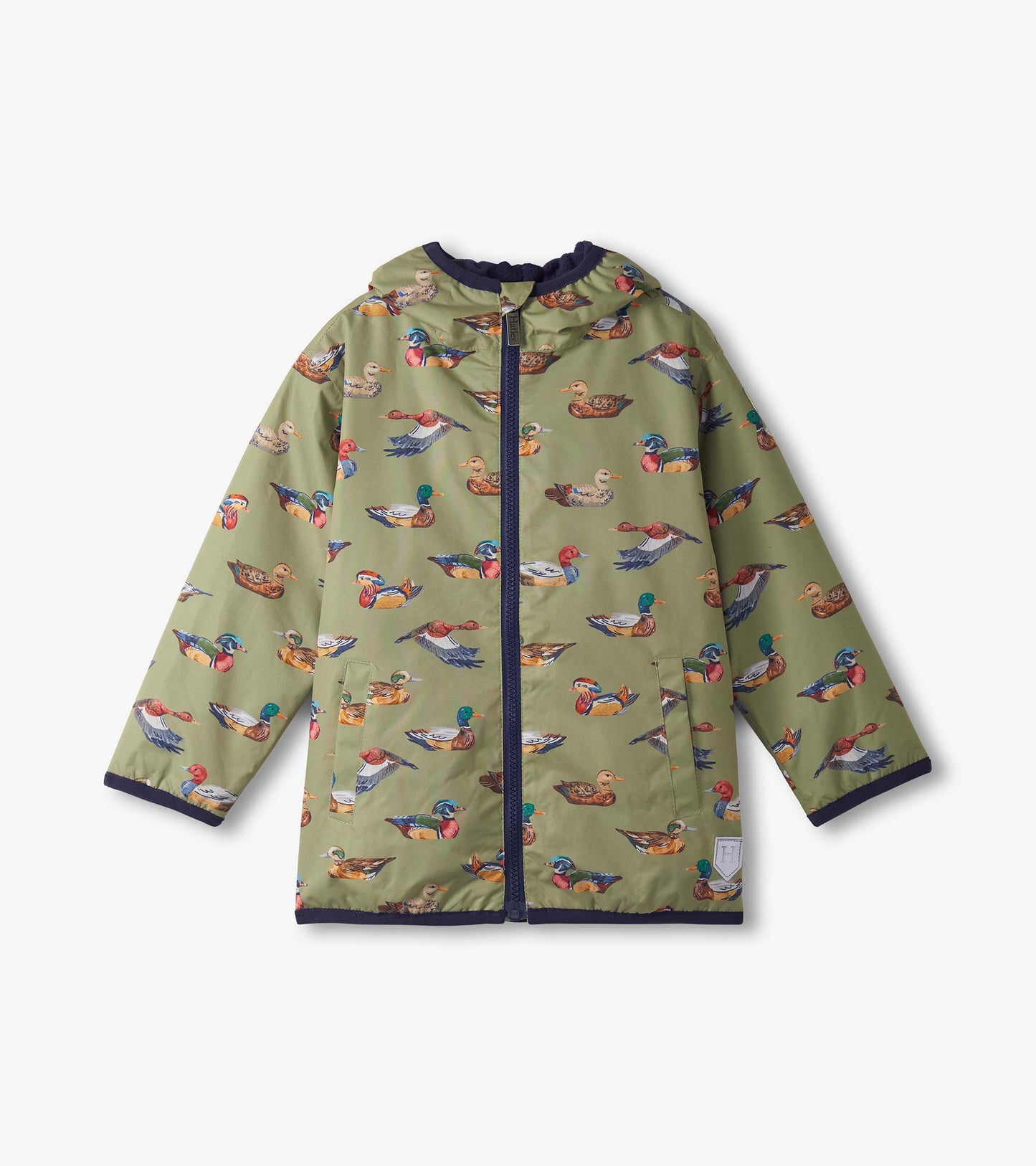 Imperméable léger à fermeture à glissière pour garçon – Leurres de canard sur fond vert