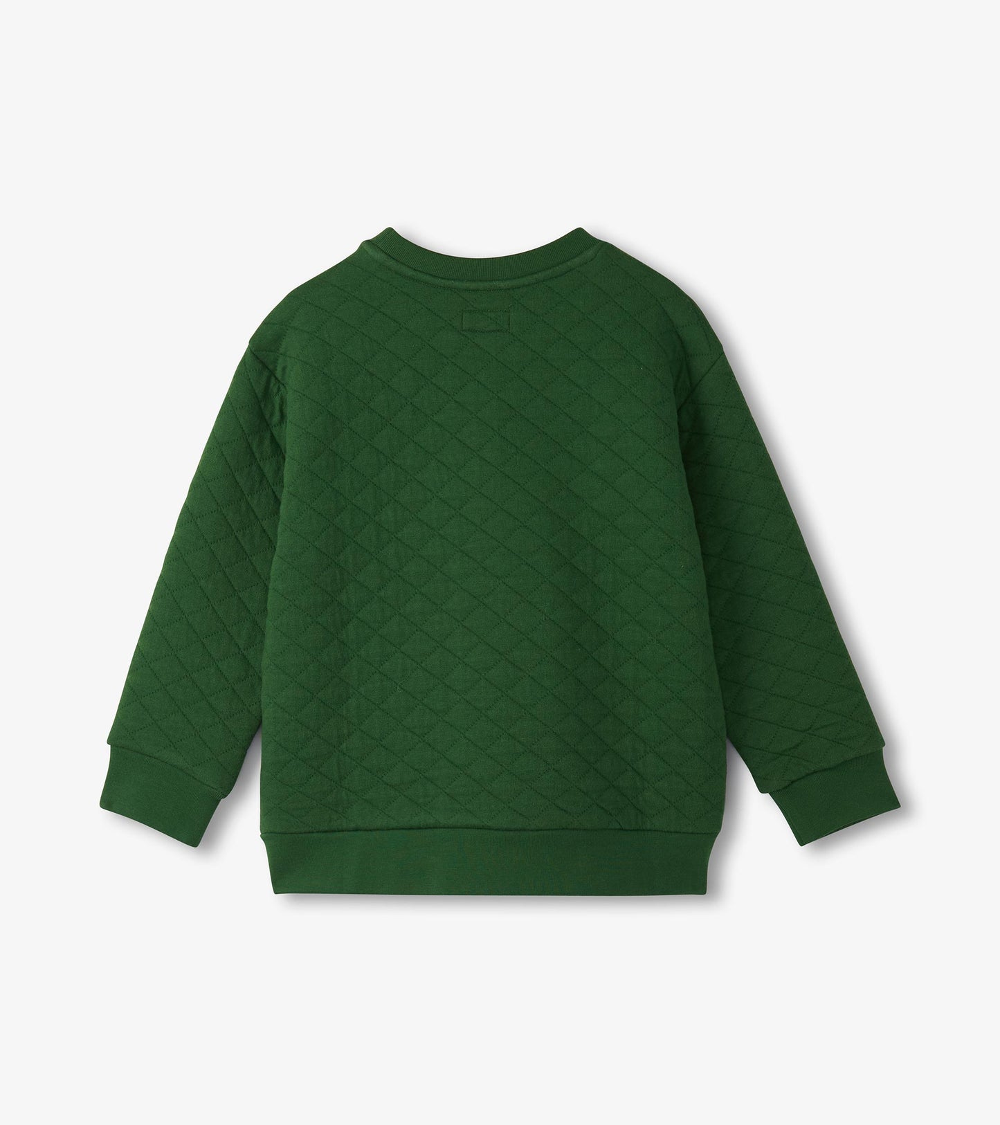 Green quilted pullover with long sleeves and ribbed cuffs, featuring a classic crew neckline.