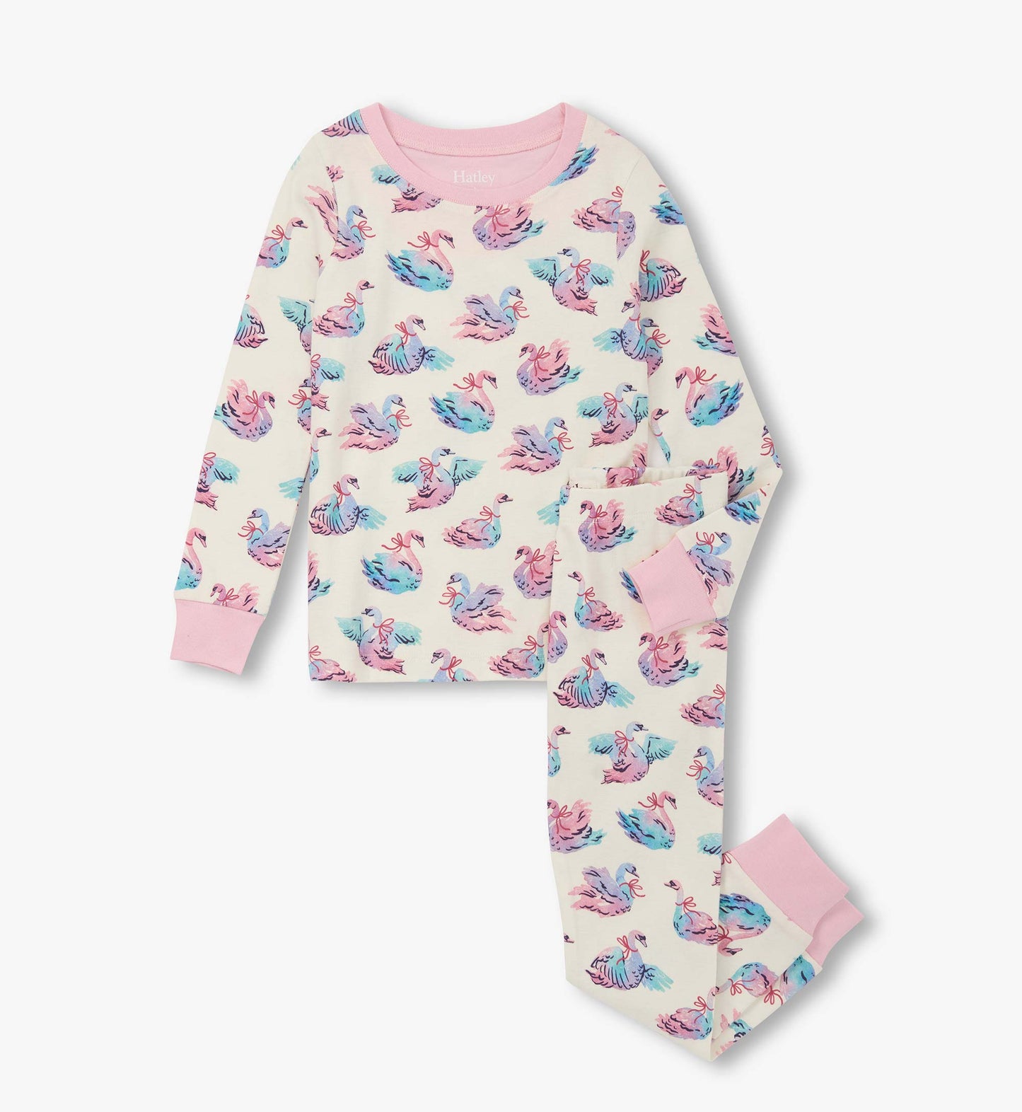 Girls Elegant Swans Cotton Pajama Set