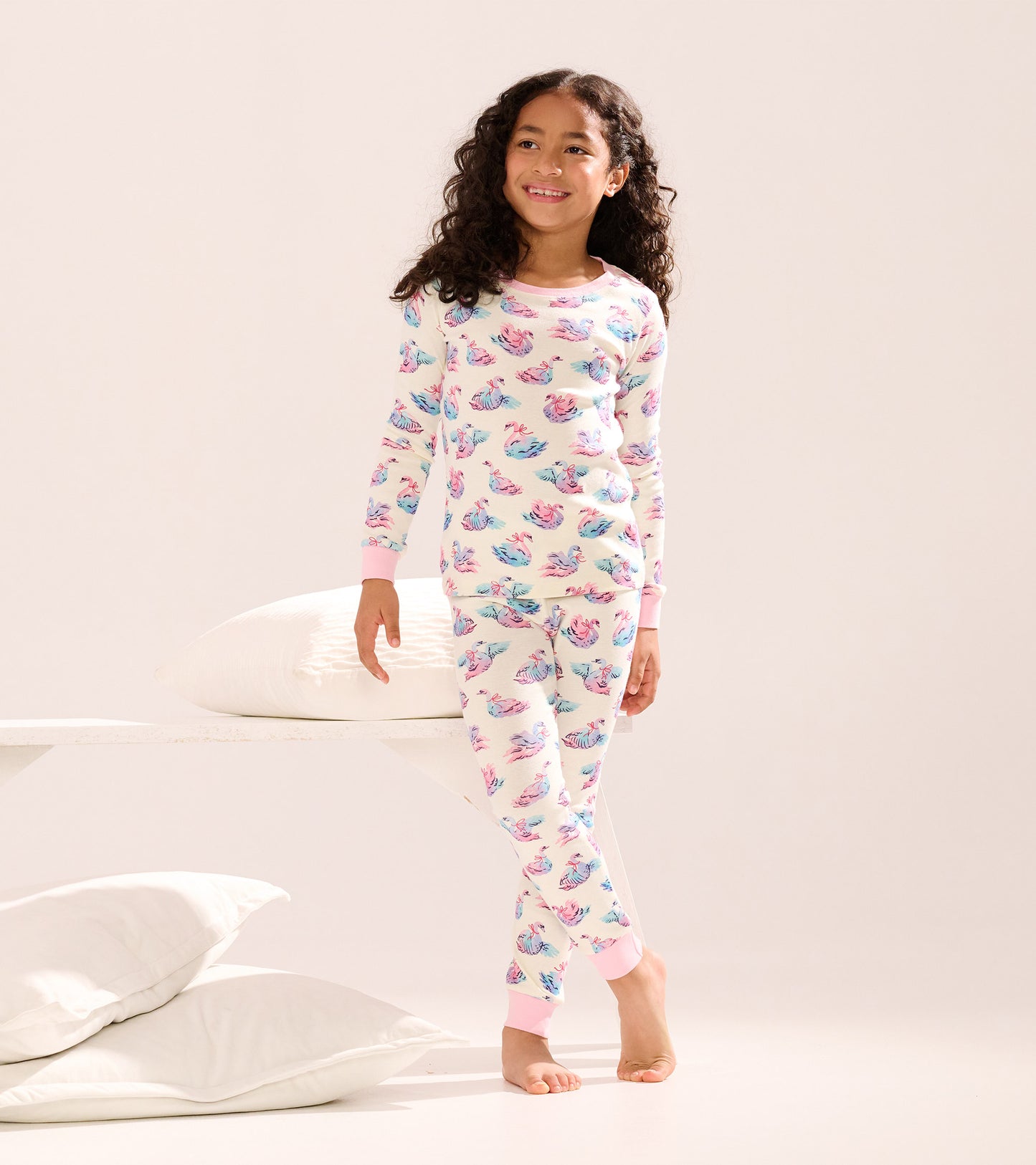Girls Elegant Swans Cotton Pajama Set