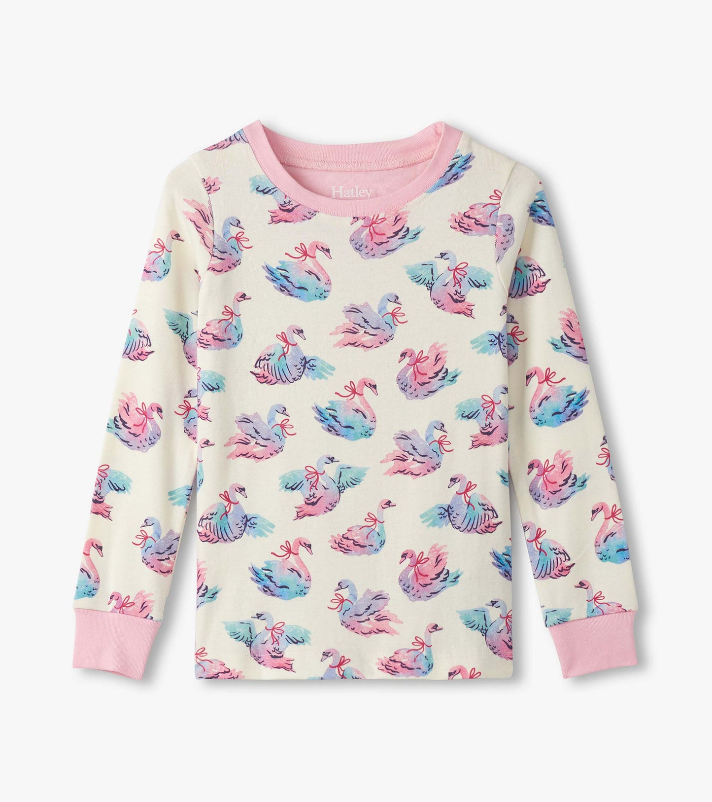 Girls Elegant Swans Cotton Pajama Set