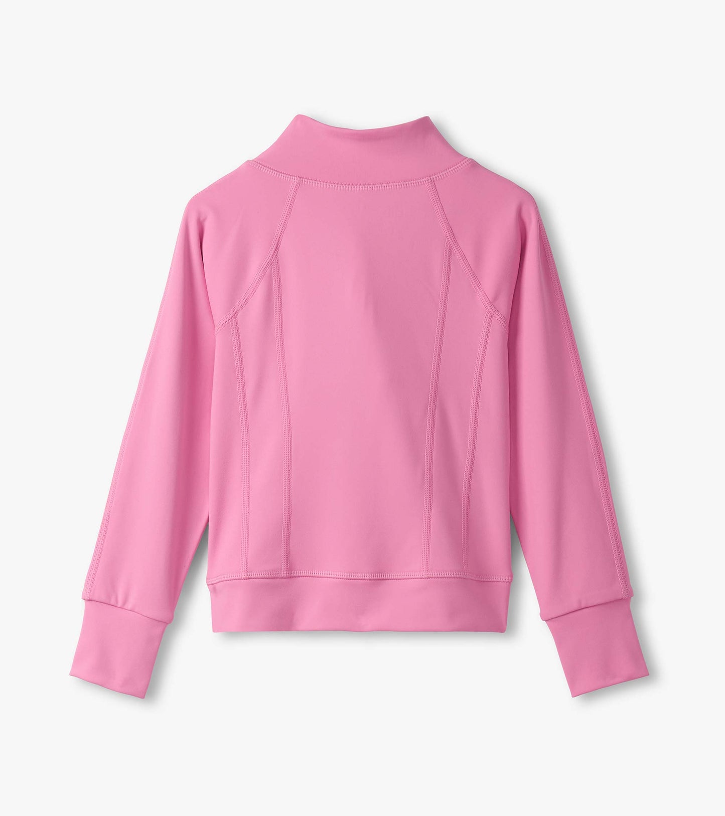 Fuchsia pink active jacket with a high collar and long sleeves, featuring a smooth, stretchy fabric.