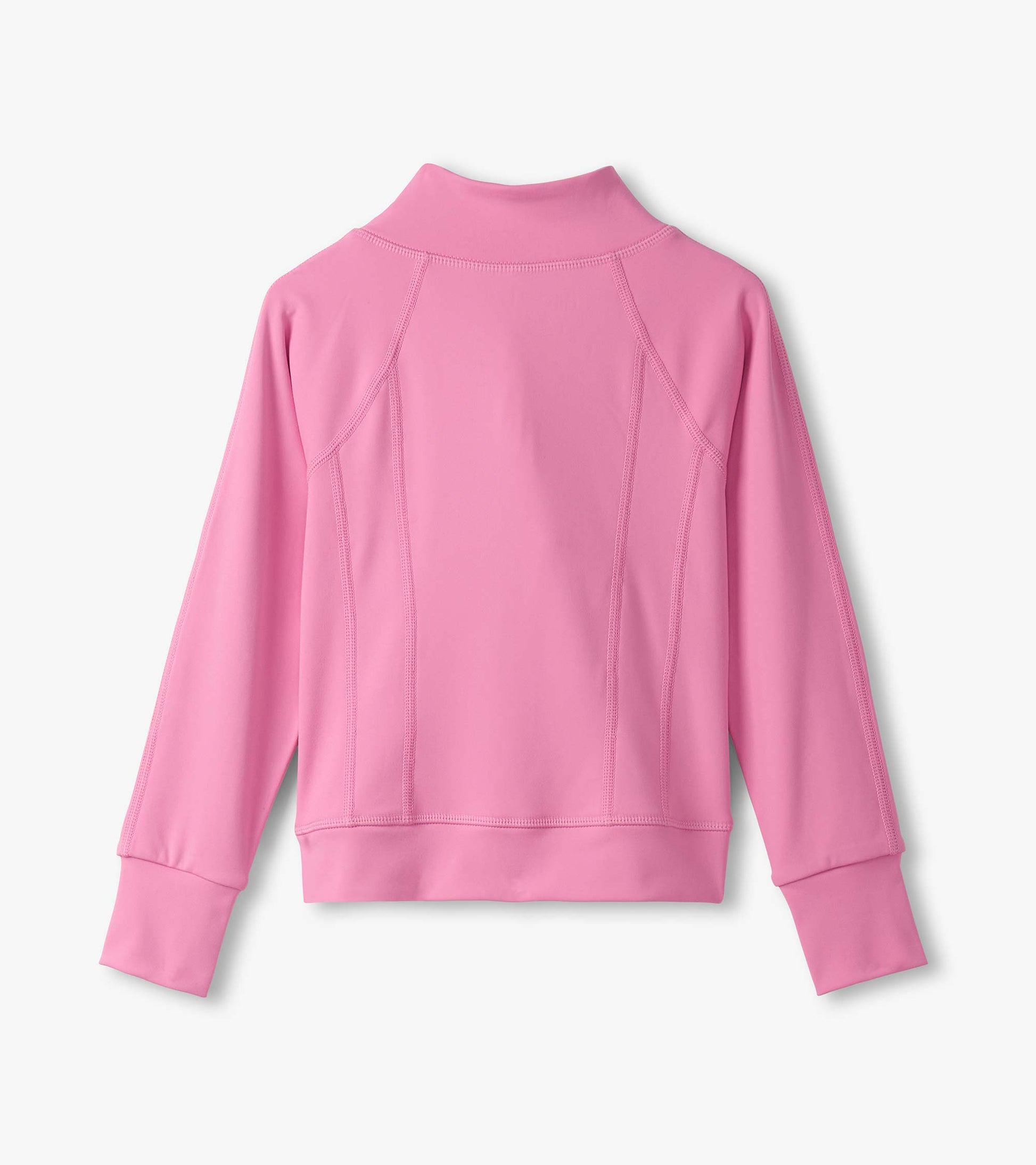 Fuchsia pink active jacket with a high collar and long sleeves, featuring a smooth, stretchy fabric.