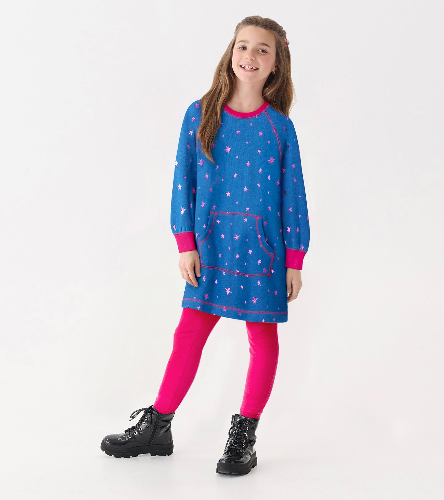 Girls Foil Stars Sweater Dress