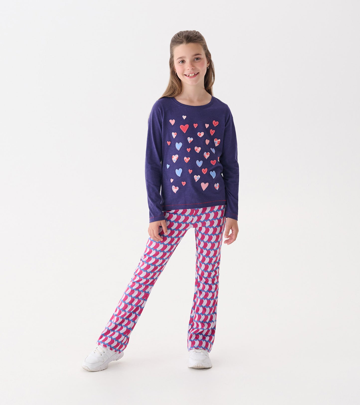Girls Graphic Hearts Fun Waist Flare Pants