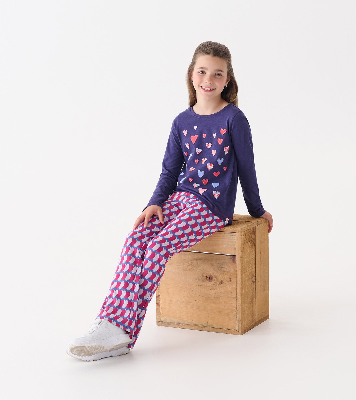 Girls Graphic Hearts Fun Waist Flare Pants