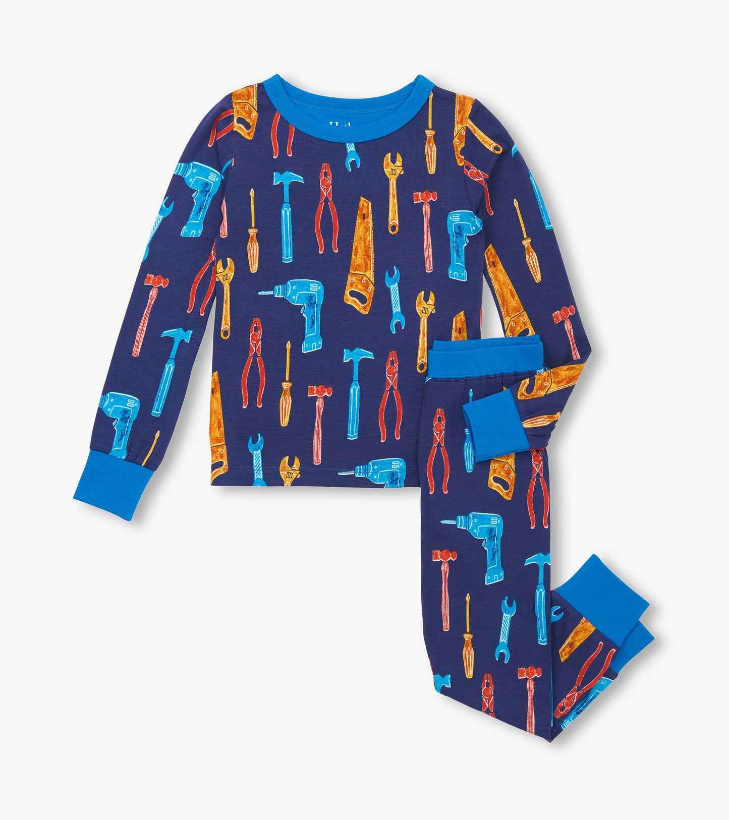 Pyjama en bambou pour garçon – Coffre à outils sur fond bleu