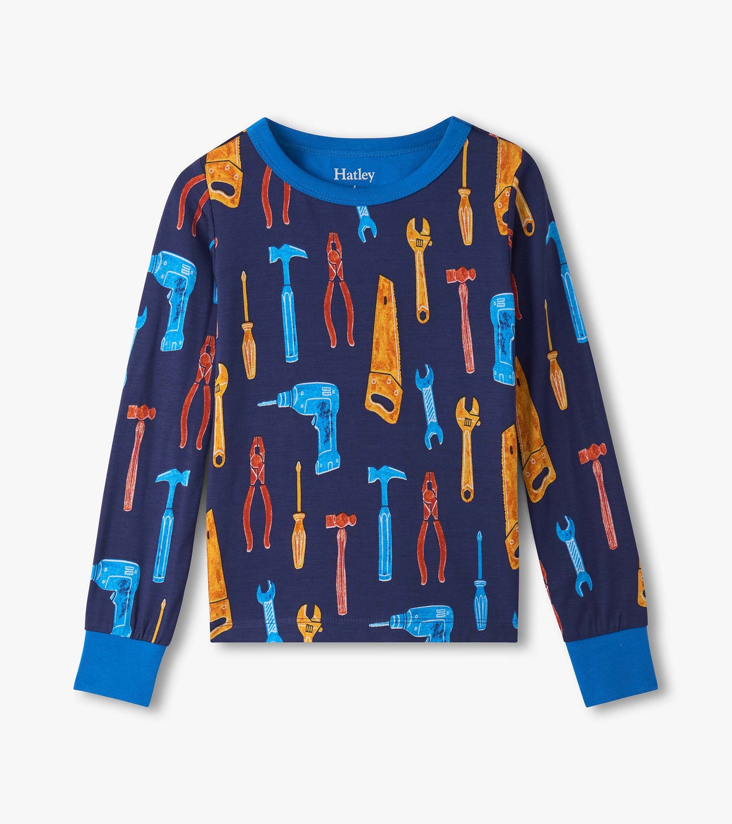 Pyjama en bambou pour garçon – Coffre à outils sur fond bleu