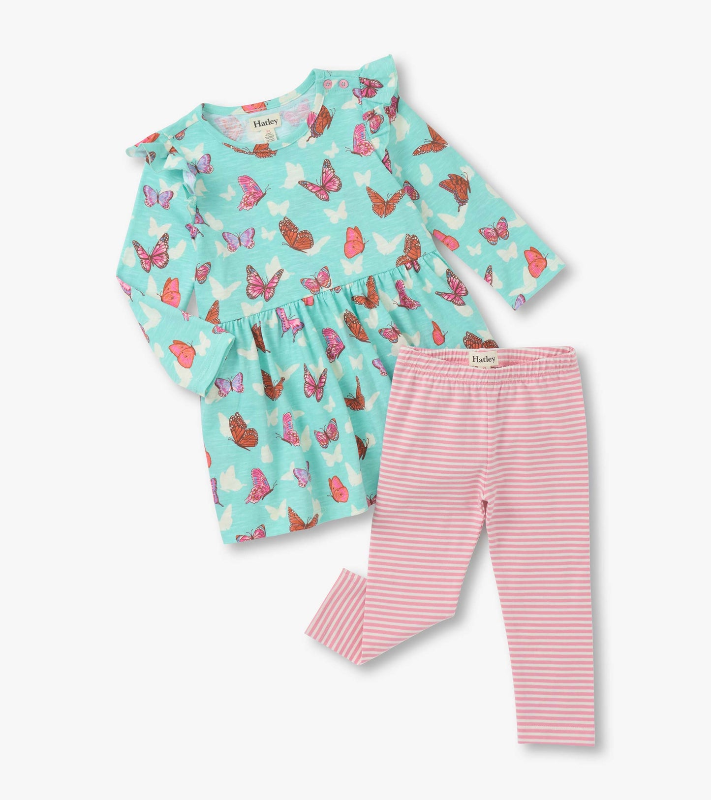 Robe à volants et son legging – Papillons et rayures