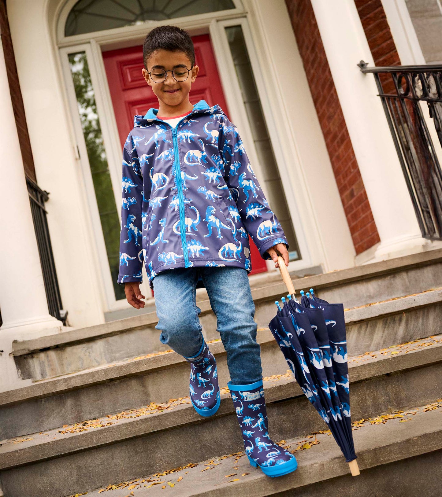 Boys Painted Dinos Colour Changing Zip-Up Rain Jacket